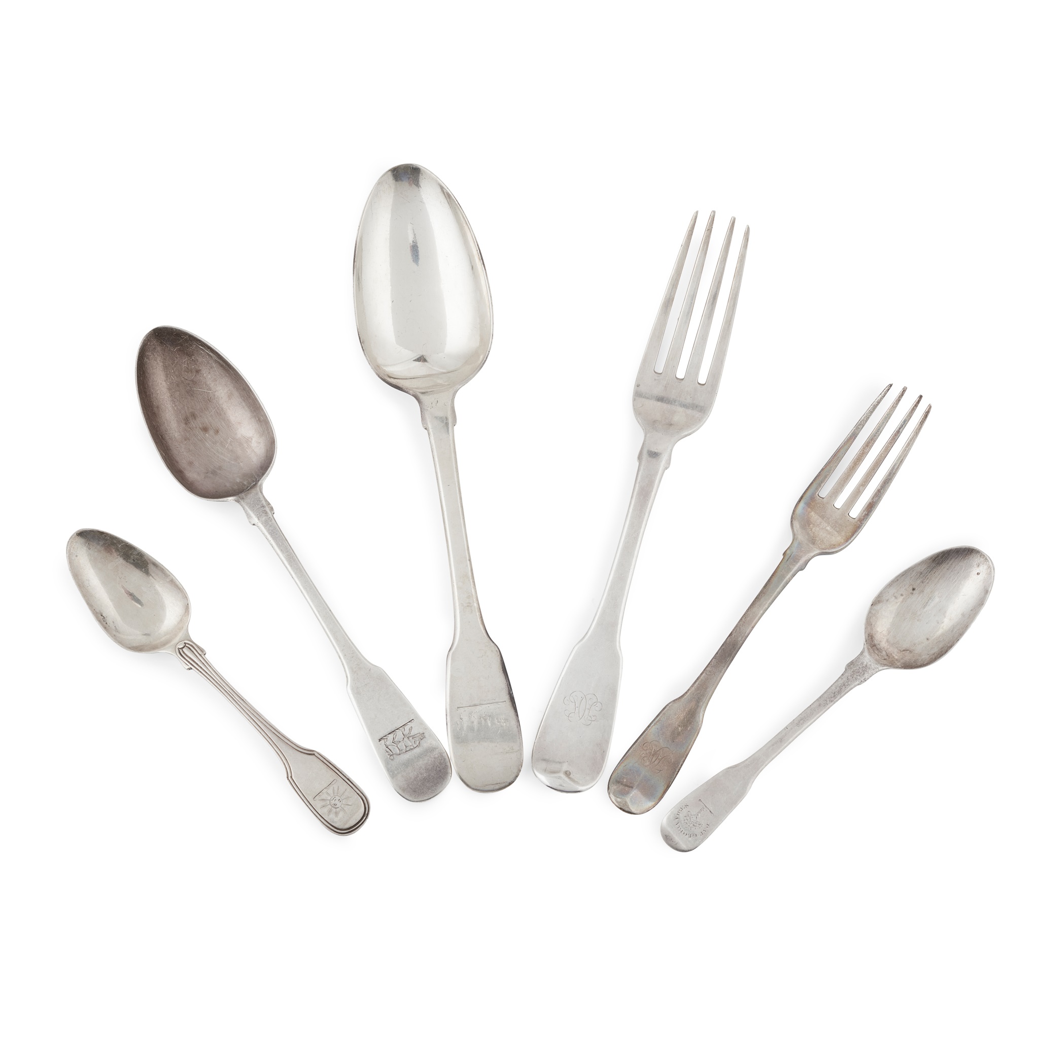 A matched collection of Fiddle pattern flatware