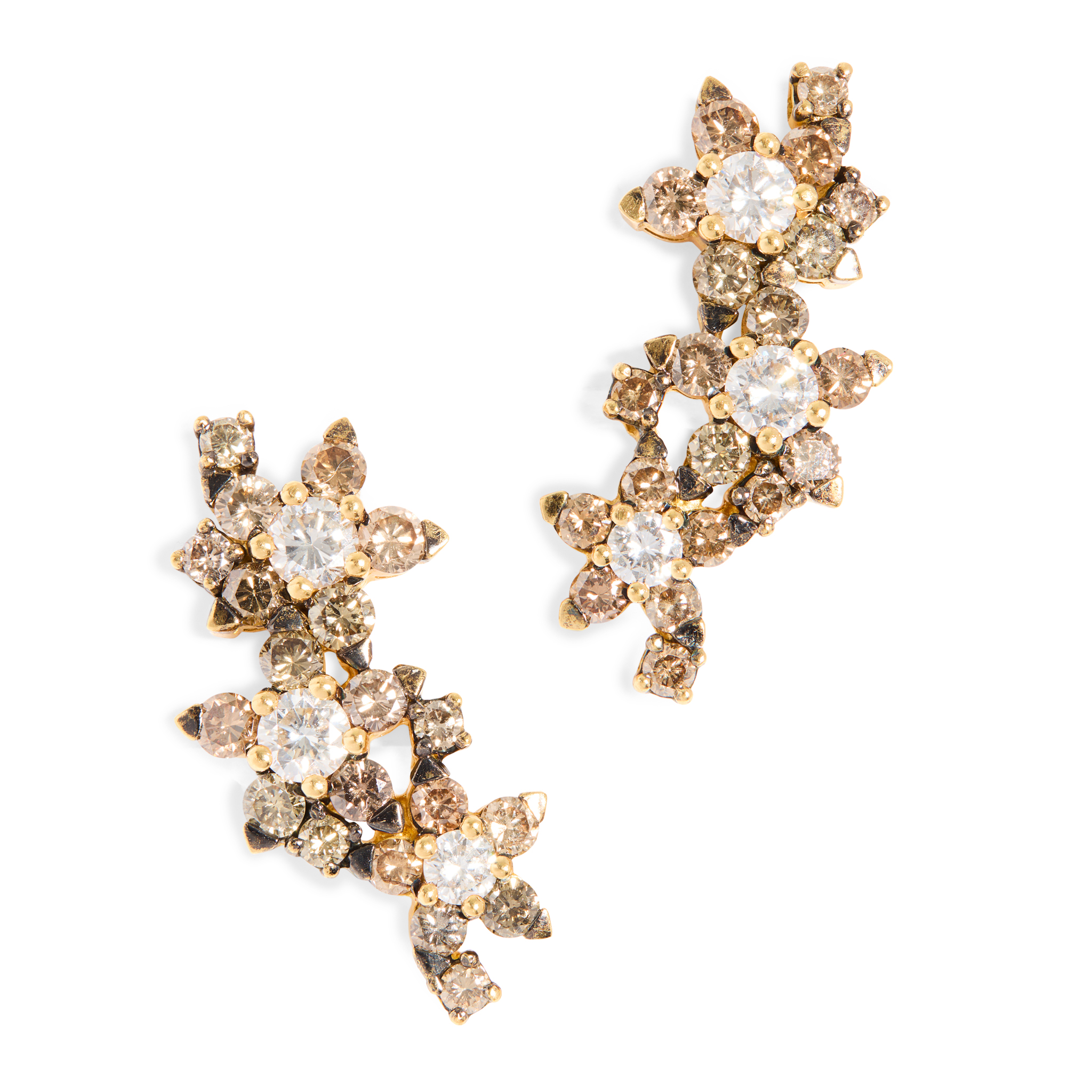 A pair of 18ct gold fancy-coloured and colourless diamond earrings