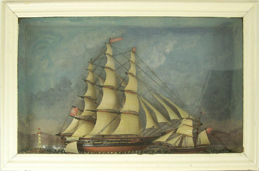 A Victorian painted ship diorama