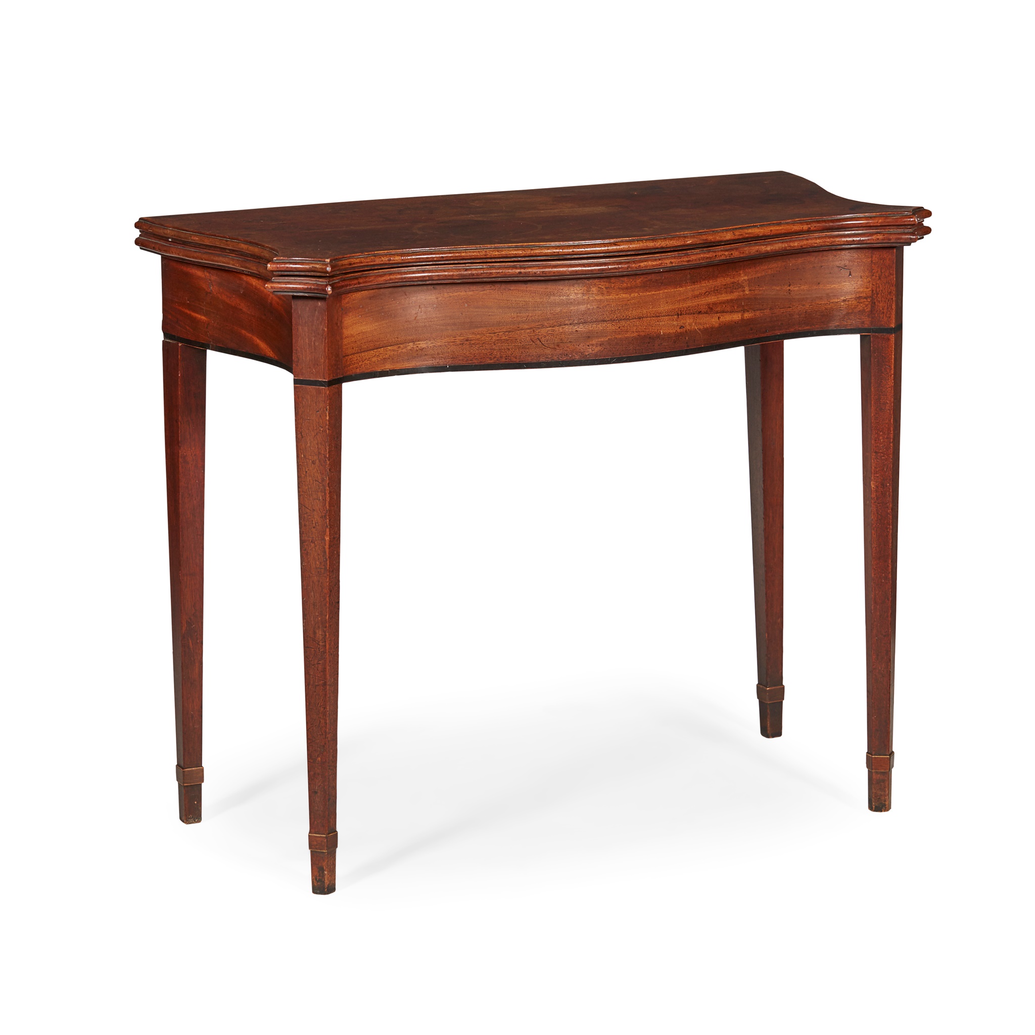 GEORGE III MAHOGANY AND EBONY SERPENTINE TEA TABLE