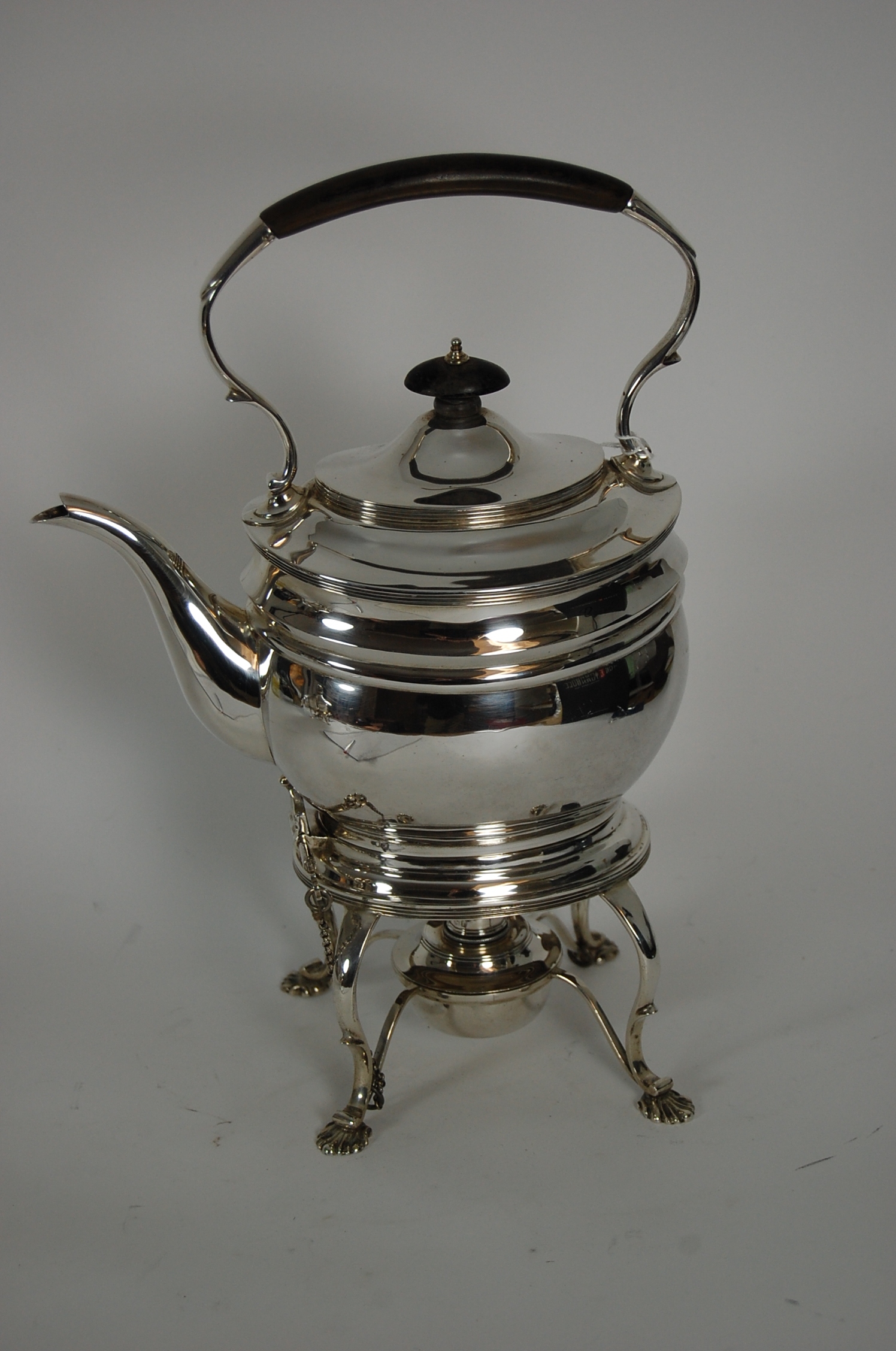 An Edwardian spirit kettle, stand and burner