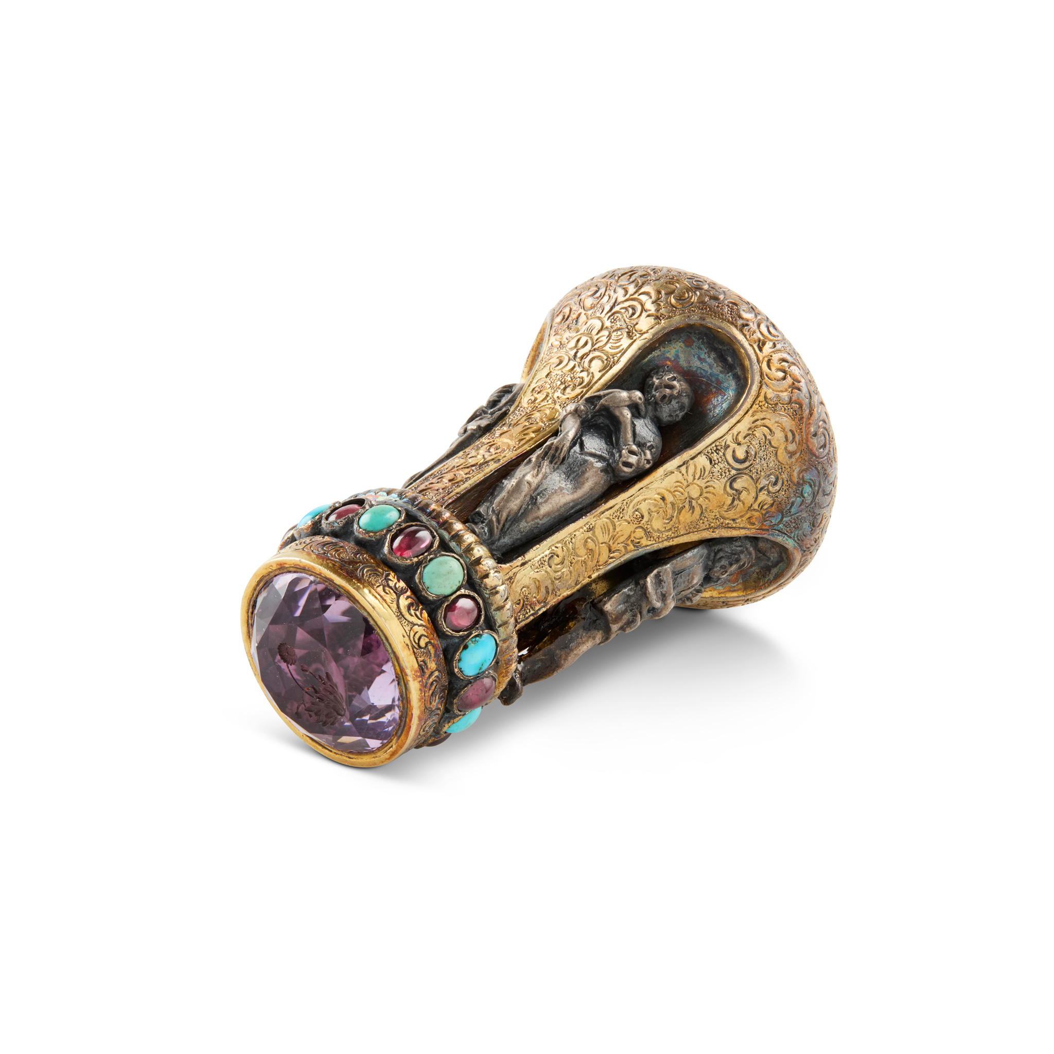 A SILVER-GILT MULTI-GEM SET SEAL
