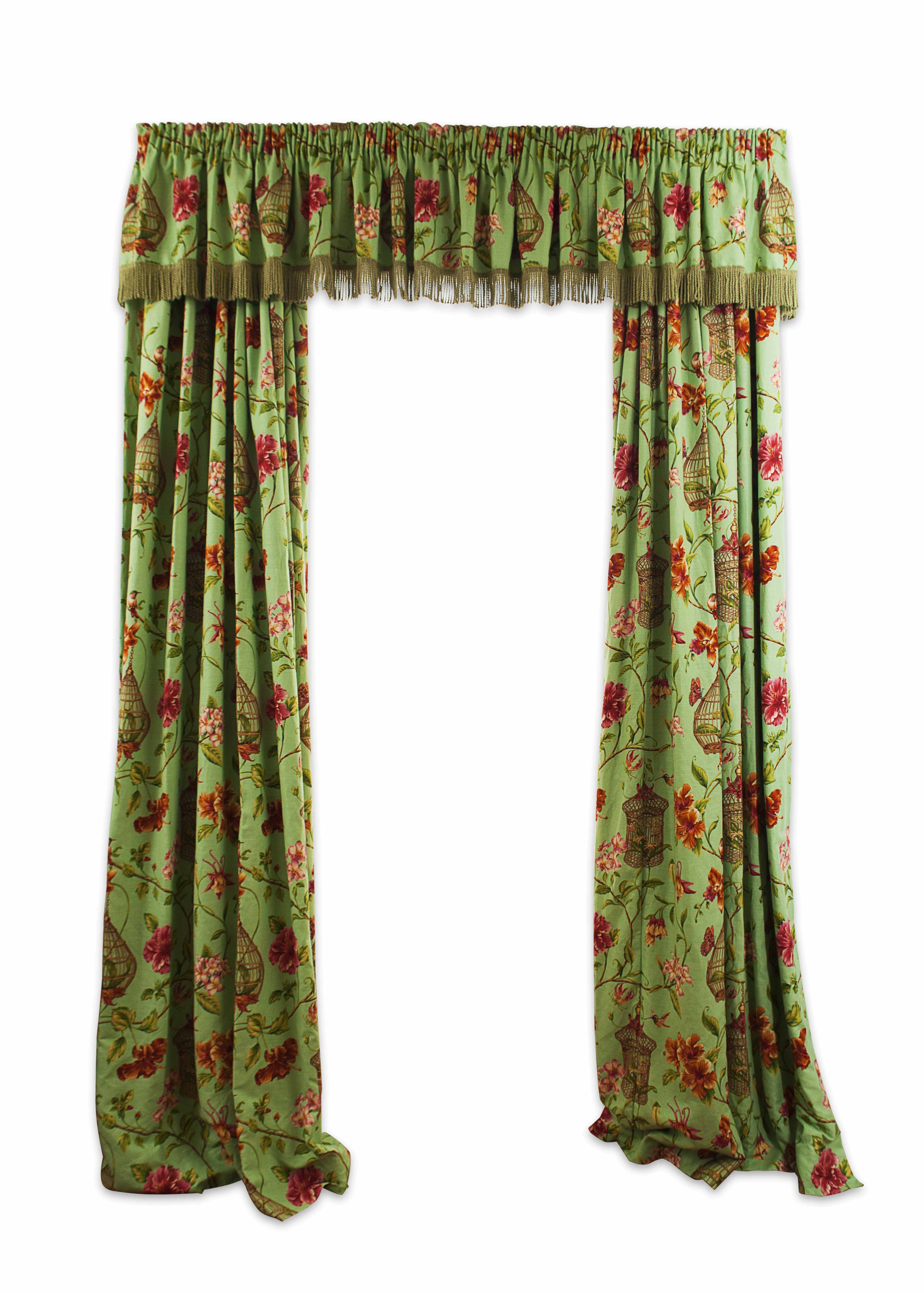 THREE PAIRS OF LINED LINEN CURTAINS WITH PELMETS