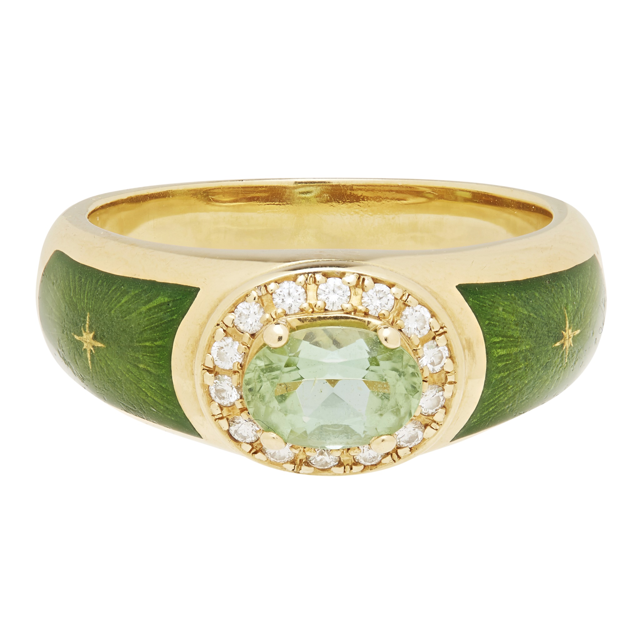 A 18ct gold tourmaline and diamond set ring, Fabergé