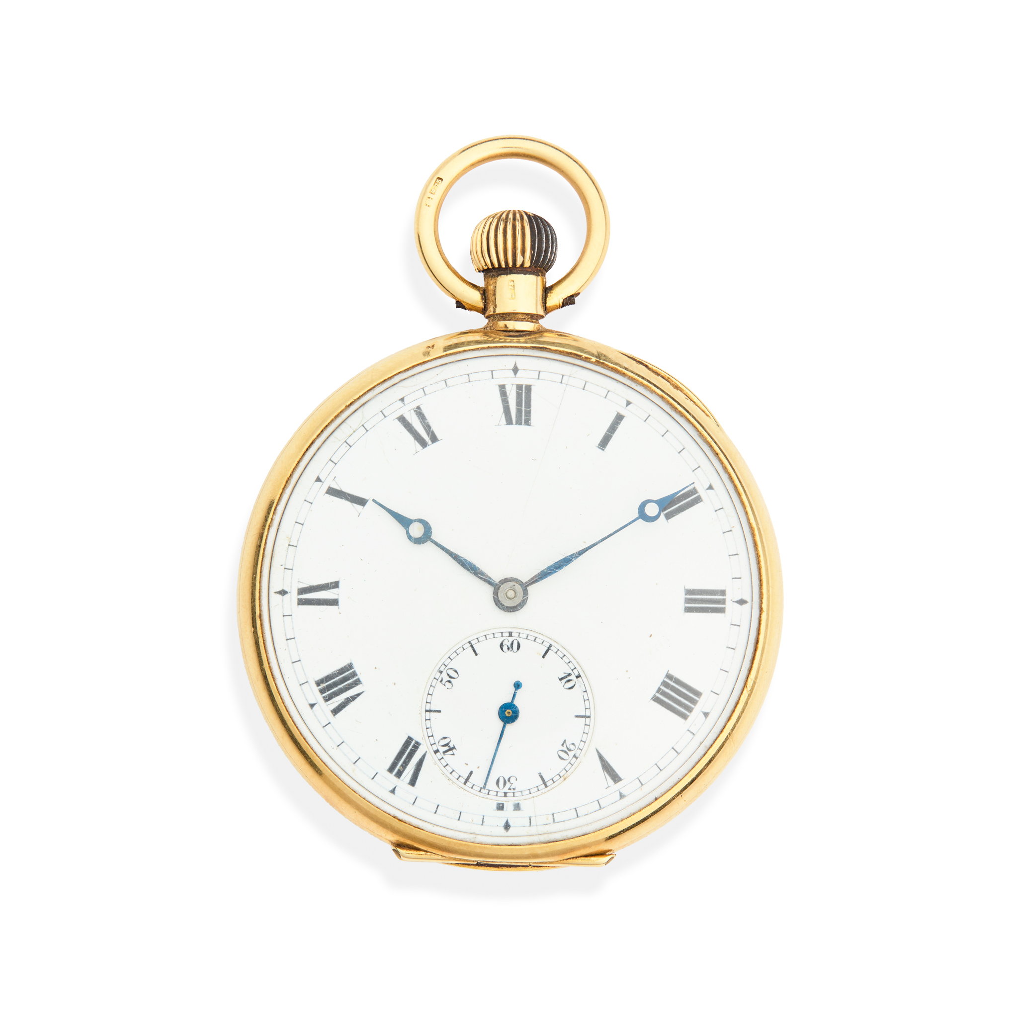 Swiss. An 18k gold keyless winding open face pocket watch