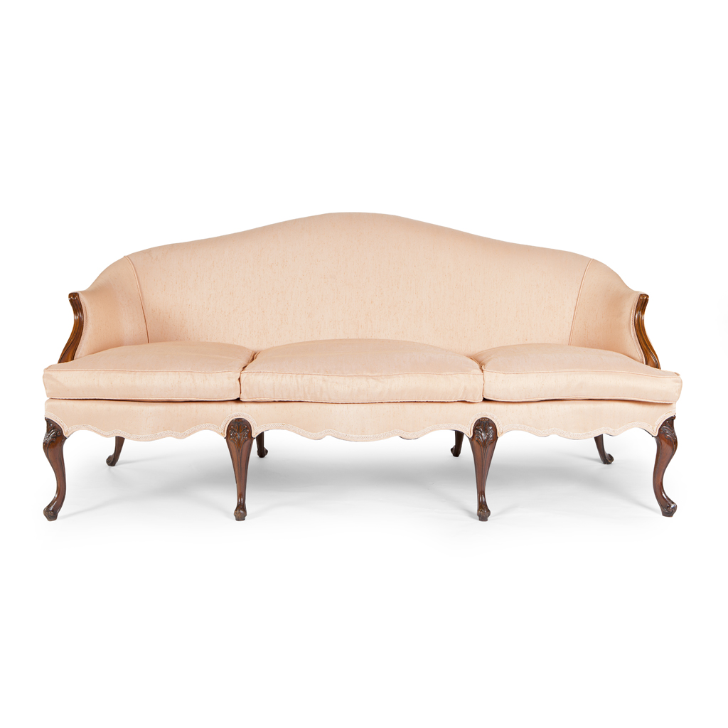 A GEORGE III MAHOGANY FRAMED SERPENTINE SOFA