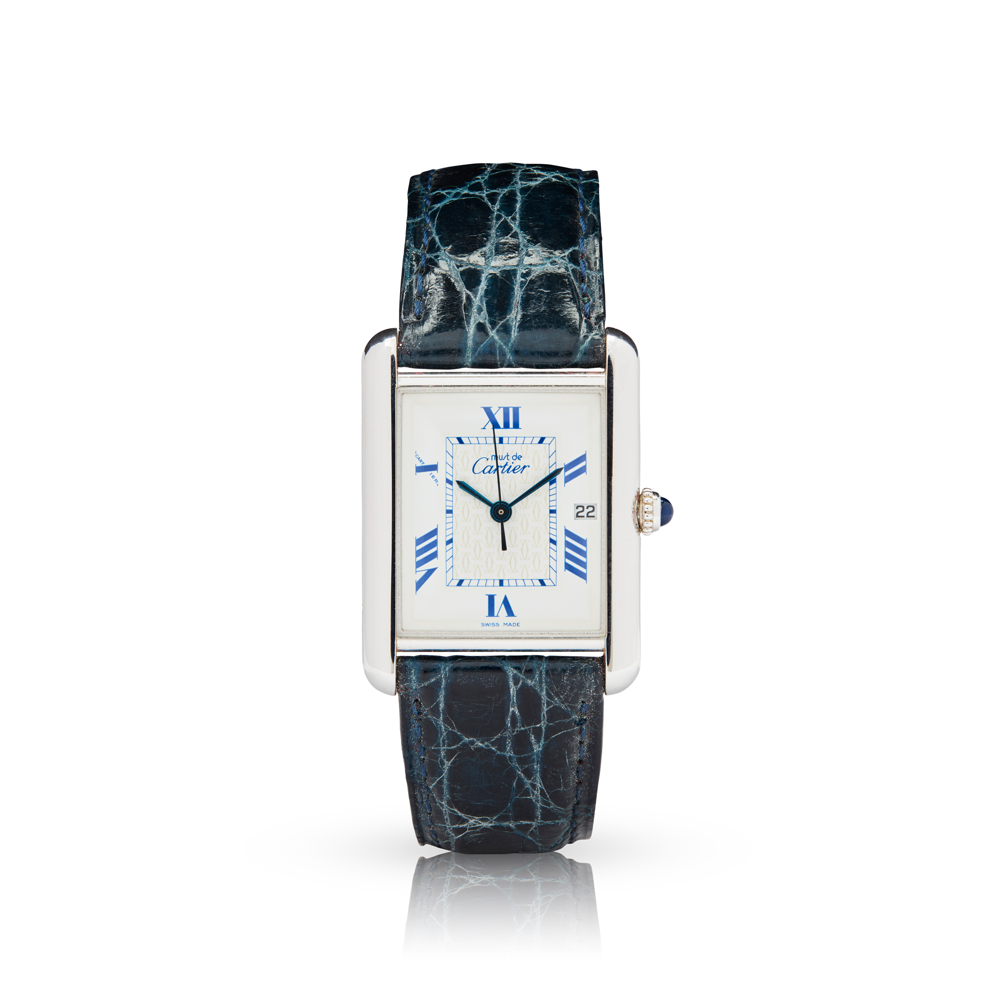 Must de Cartier. An unusual silver rectangular quartz wristwatch with date