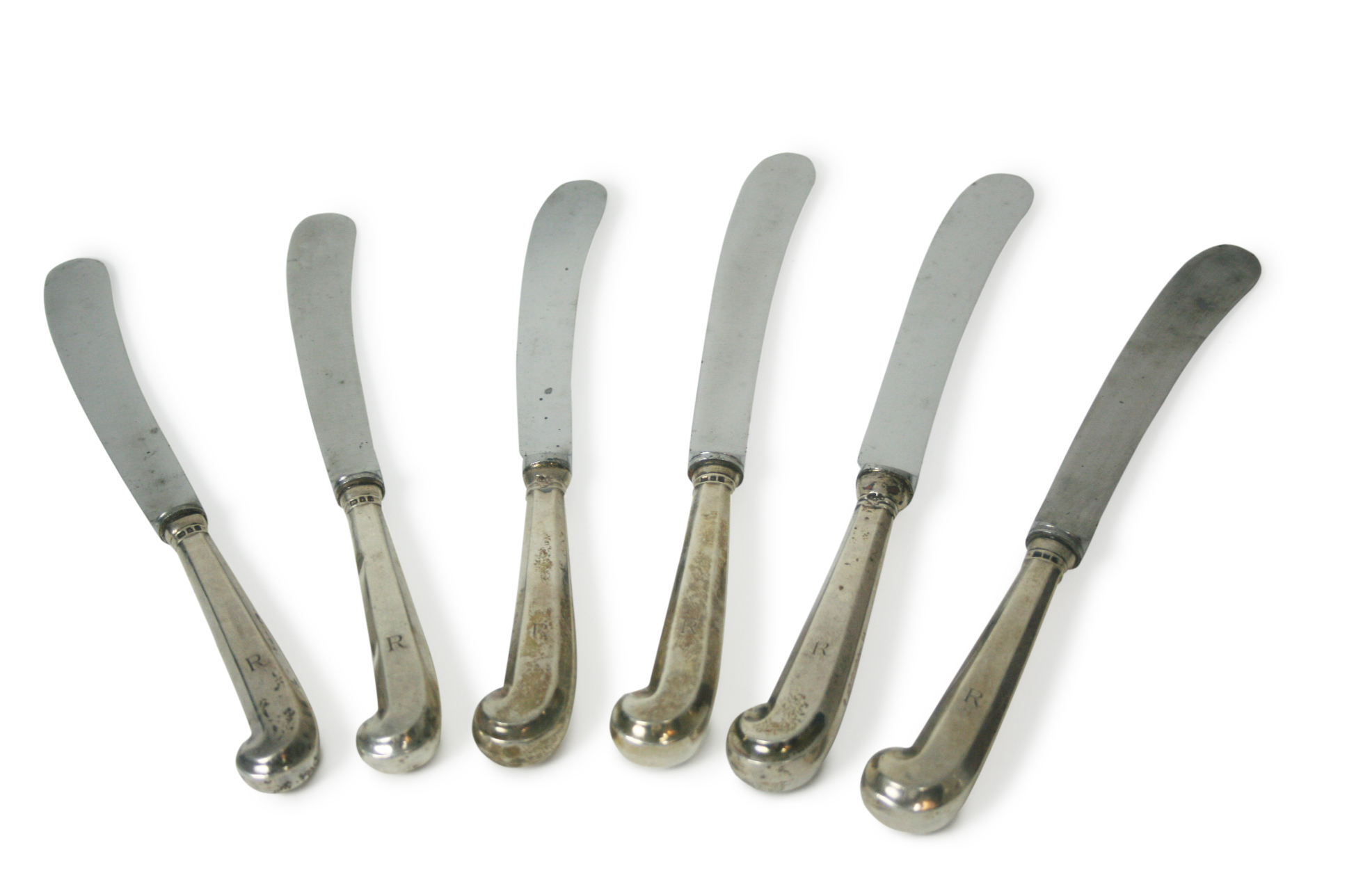SET OF MODERN SILVER PISTOL GRIP TABLE AND SIDE KNIVES