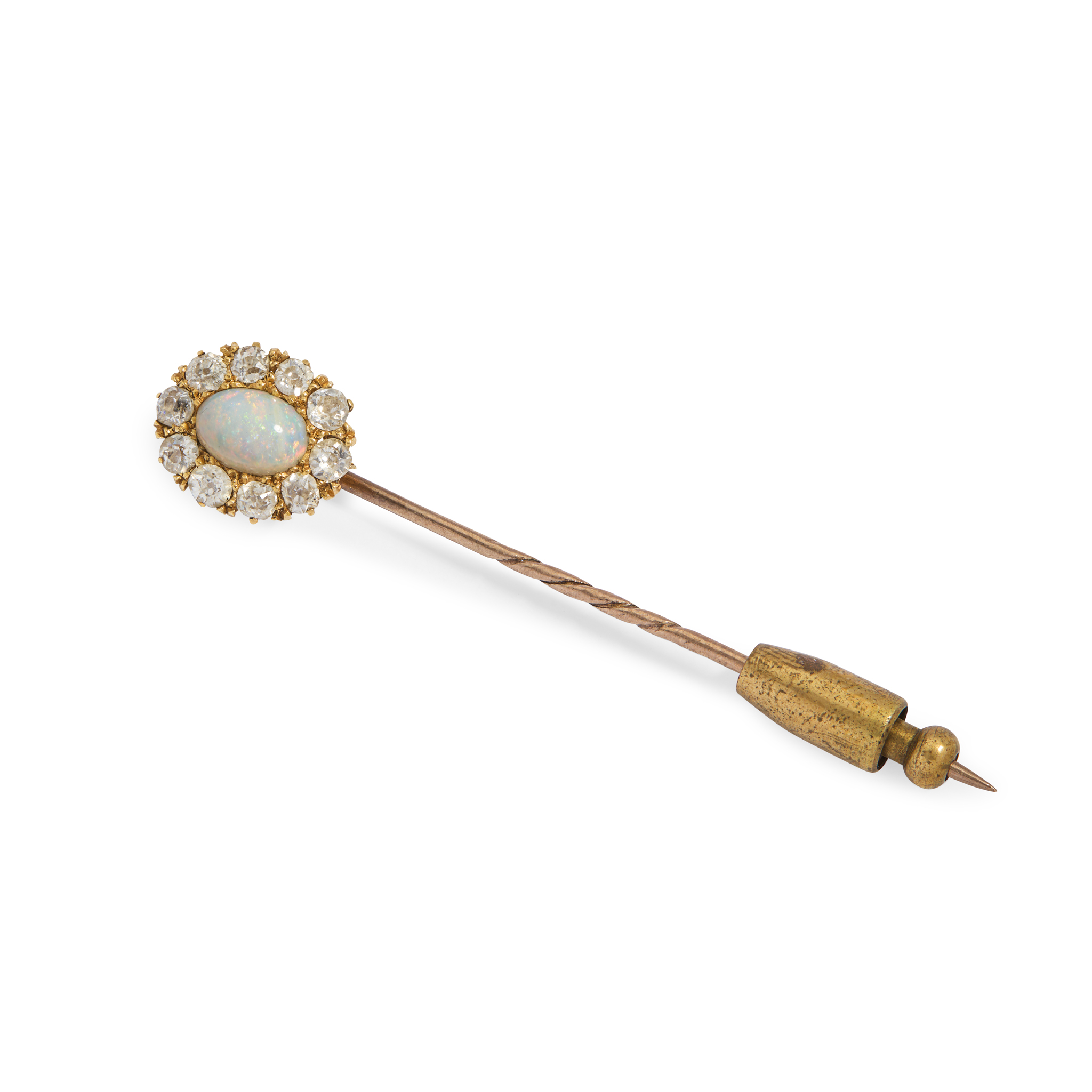 A late 19th century opal and diamond stick pin