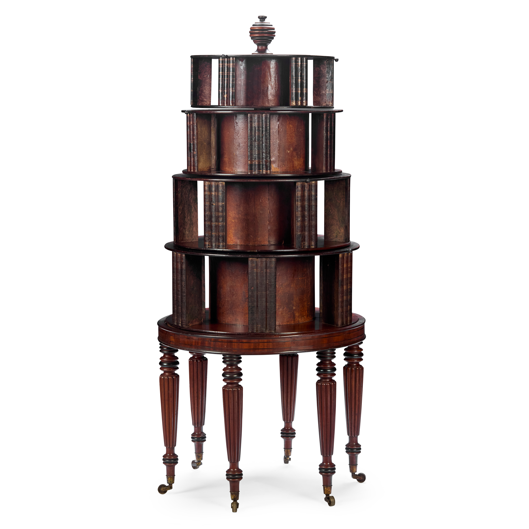 FINE REGENCY MAHOGANY AND EBONISED REVOLVING BOOKCASE, ATTRIBUTED TO GILLOWS