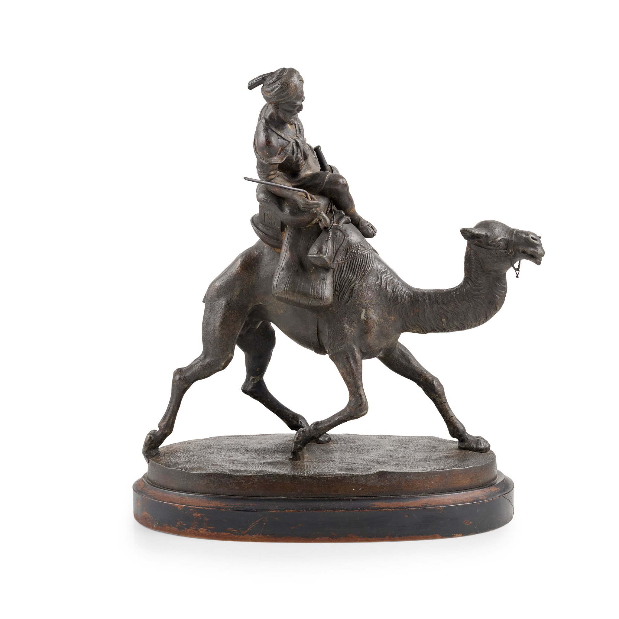 FRENCH ORIENTALIST SPELTER FIGURE OF A CAMEL AND RIDER