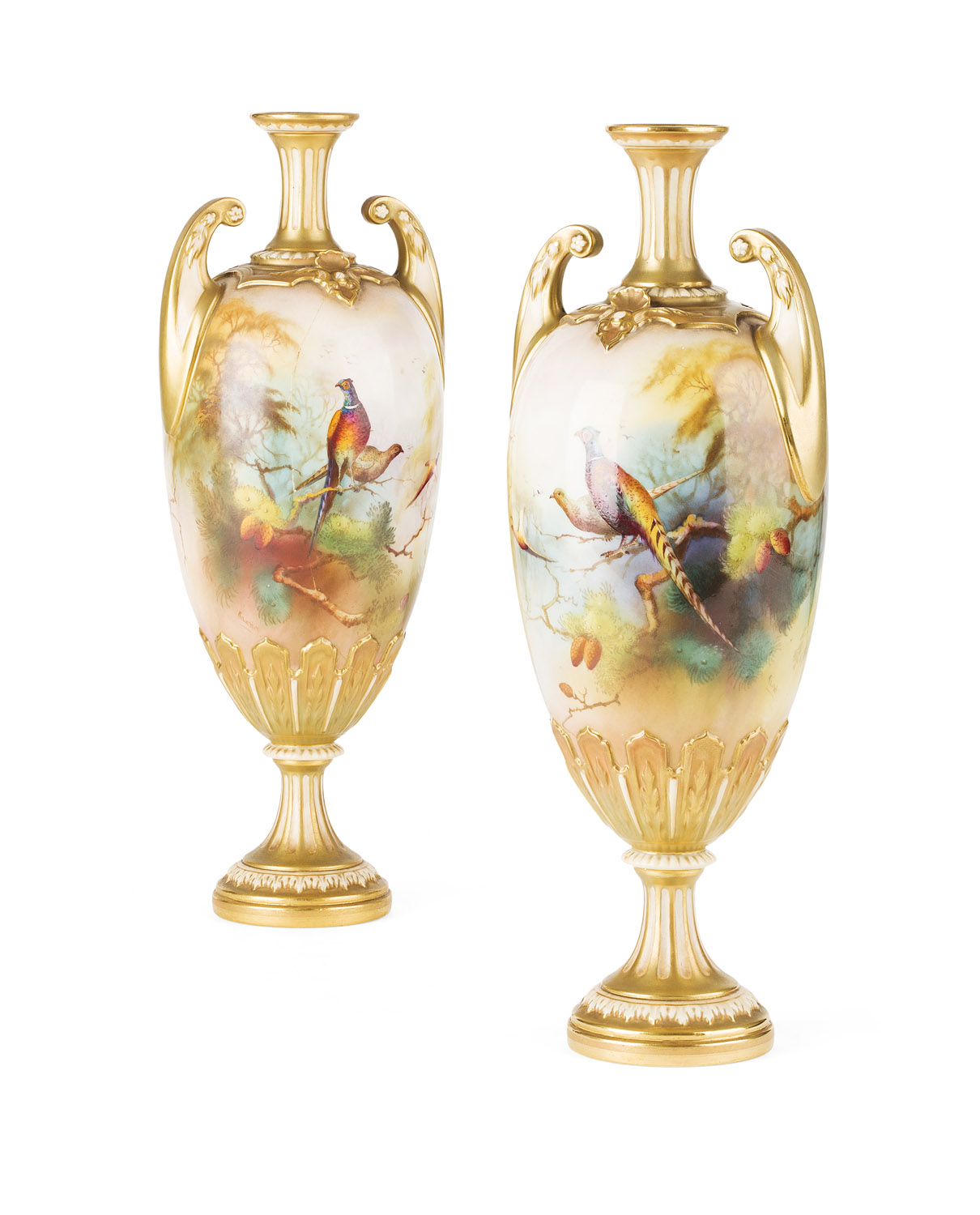 PAIR OF ROYAL WORCESTER VASES BY ARTHUR LEWIS