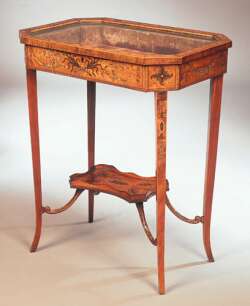 A late Victorian George III style inlaid satinwood bijouterie table