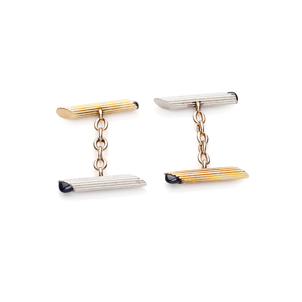 A pair of sapphire platinum and gold cufflinks