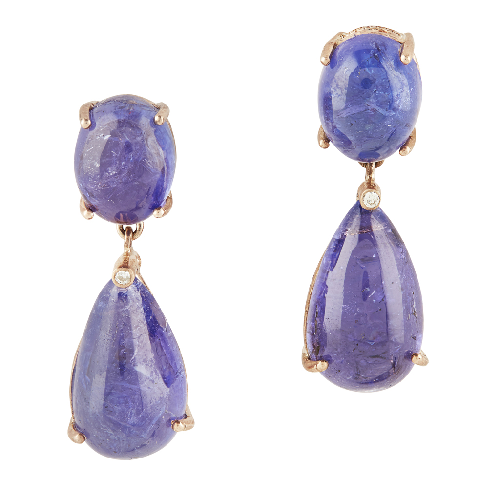 A pair of Tanzanite and diamond pendant earrings