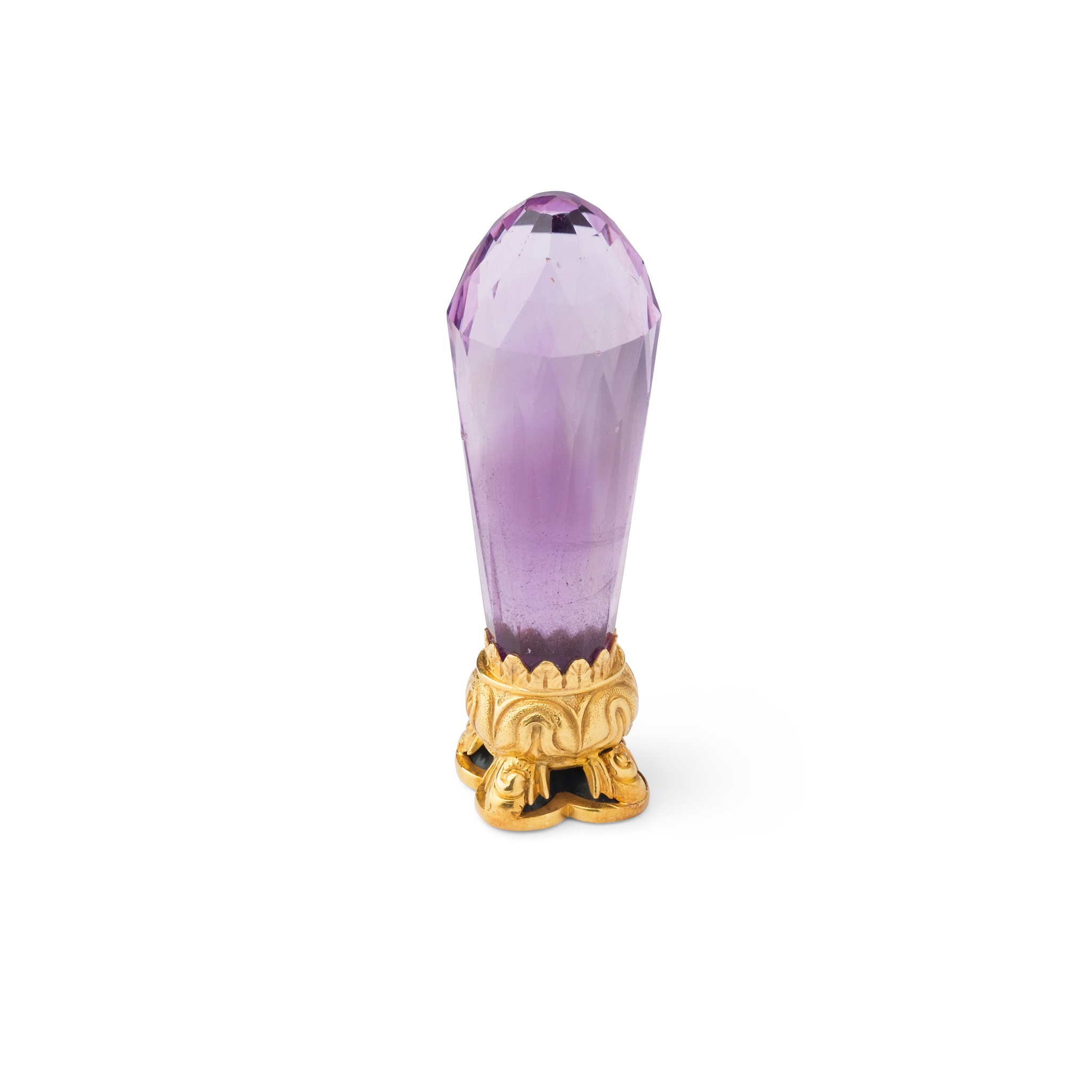 AN EARLY 19TH CENTURY AMETHYST, BLOODSTONE AND GOLD DESK SEAL, CIRCA 1815