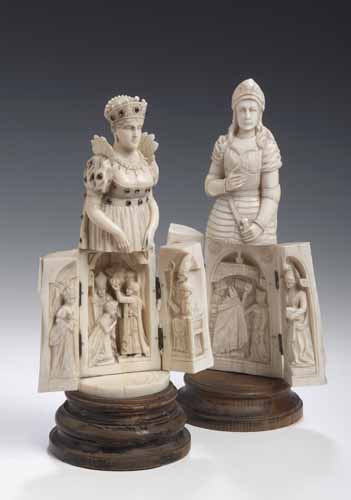 A 19th century Dieppe ivory triptych figure of the Empress Josephine,