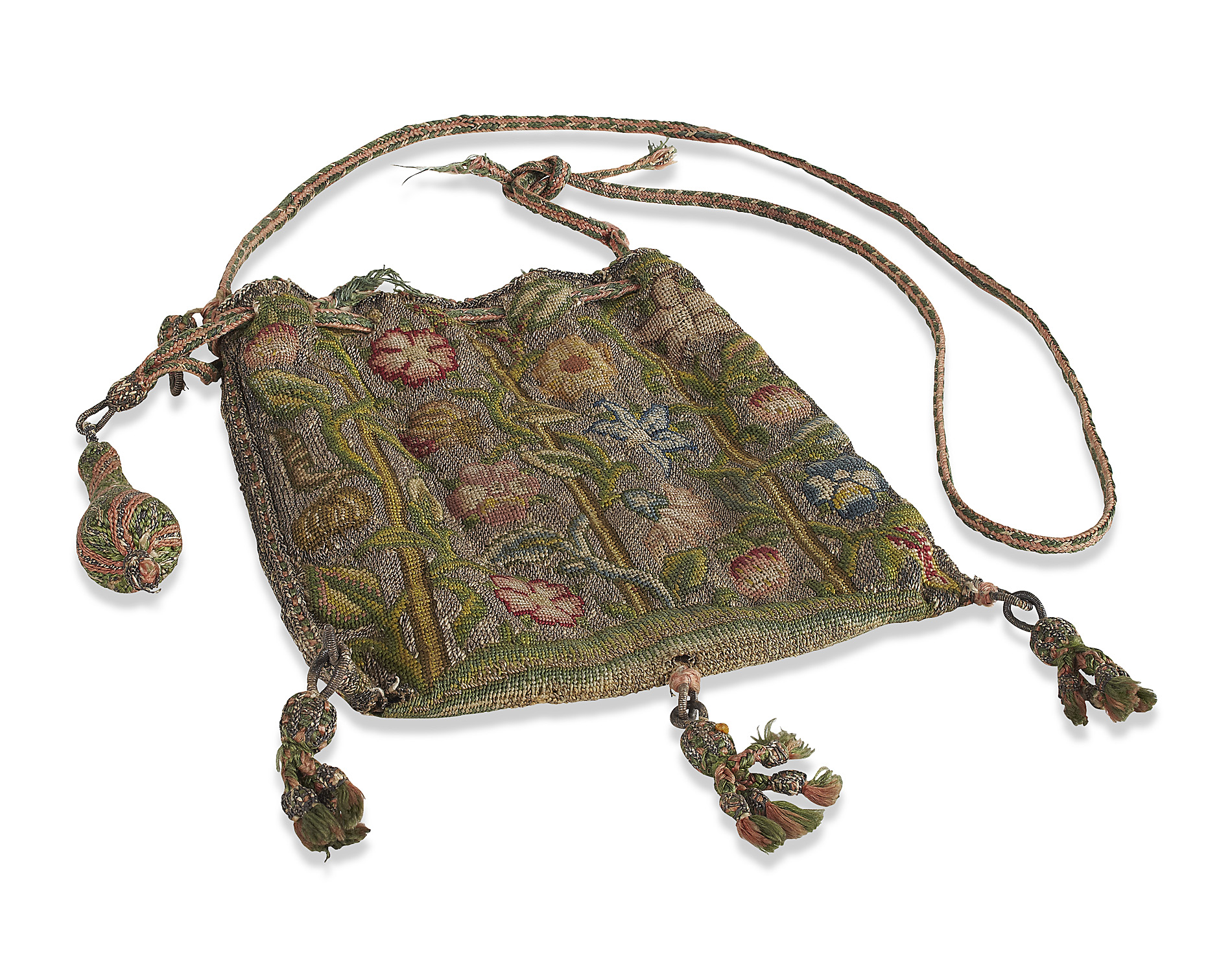 RARE CHARLES I EMBROIDERED NEEDLEWORK PURSE