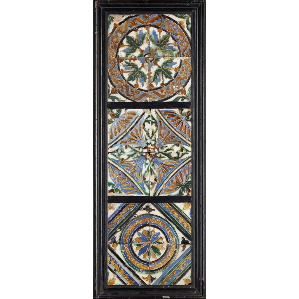 GROUP OF SPANISH GLAZED ARISTA CEILING TILES (DE DOS POR TABLA)