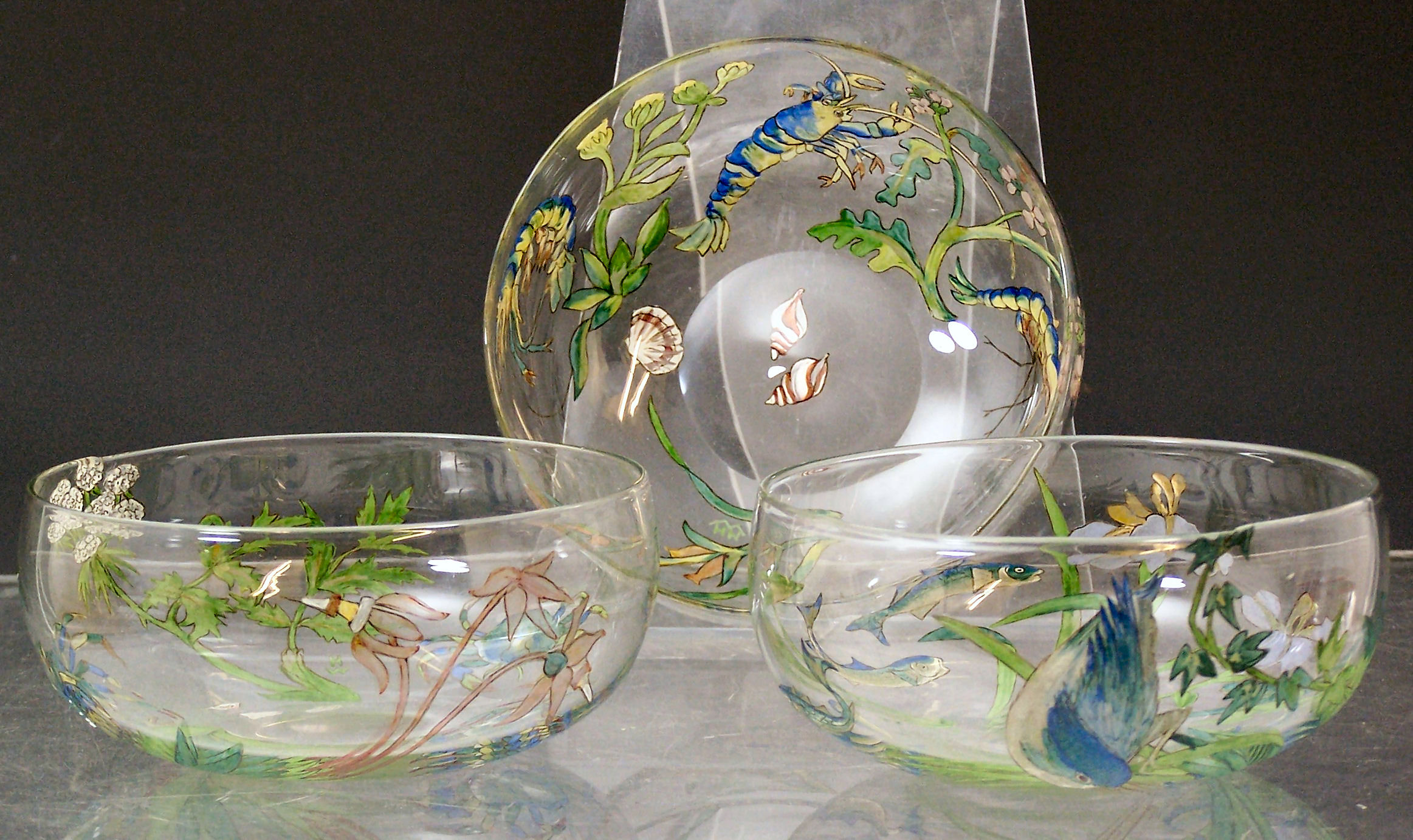 A set of three Hannah Walton clear glass finger bowls,