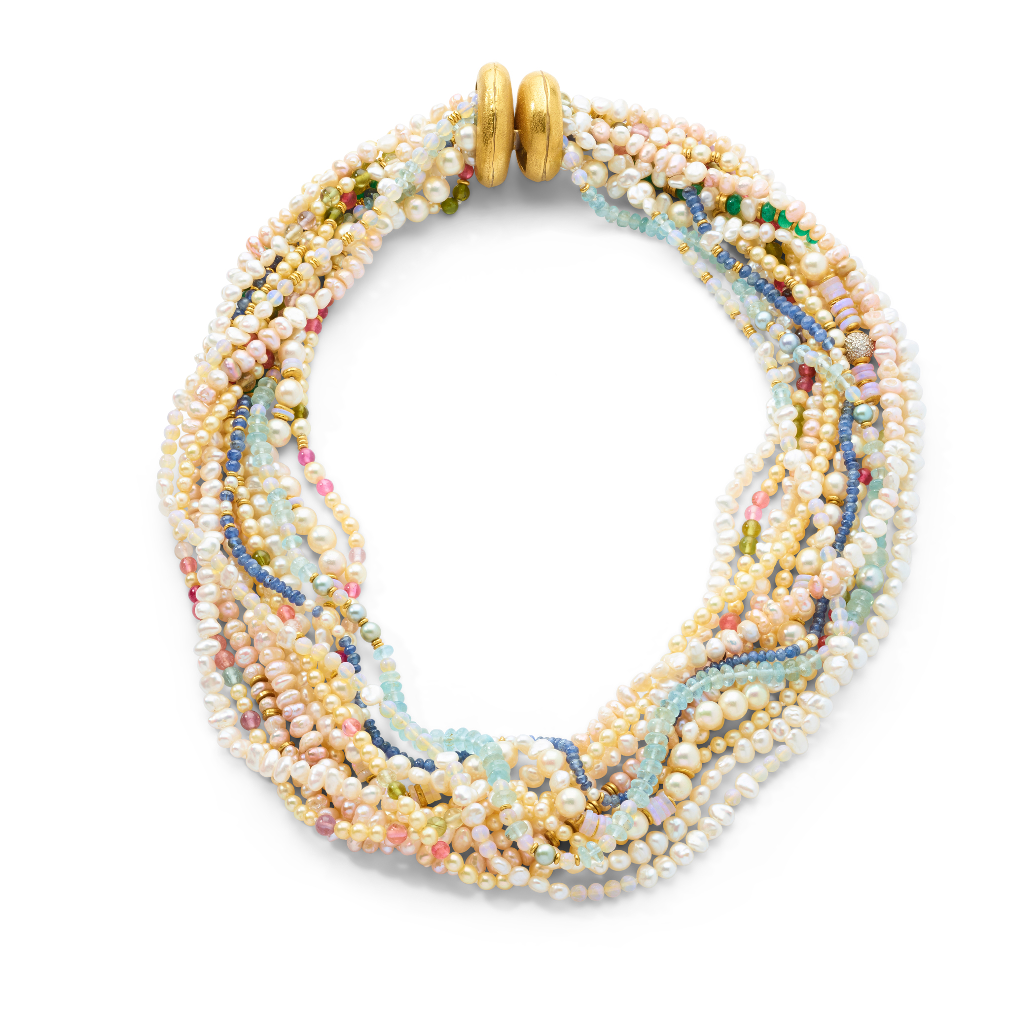 Peter Plöderl: A cultured freshwater pearl and multi-gem necklace
