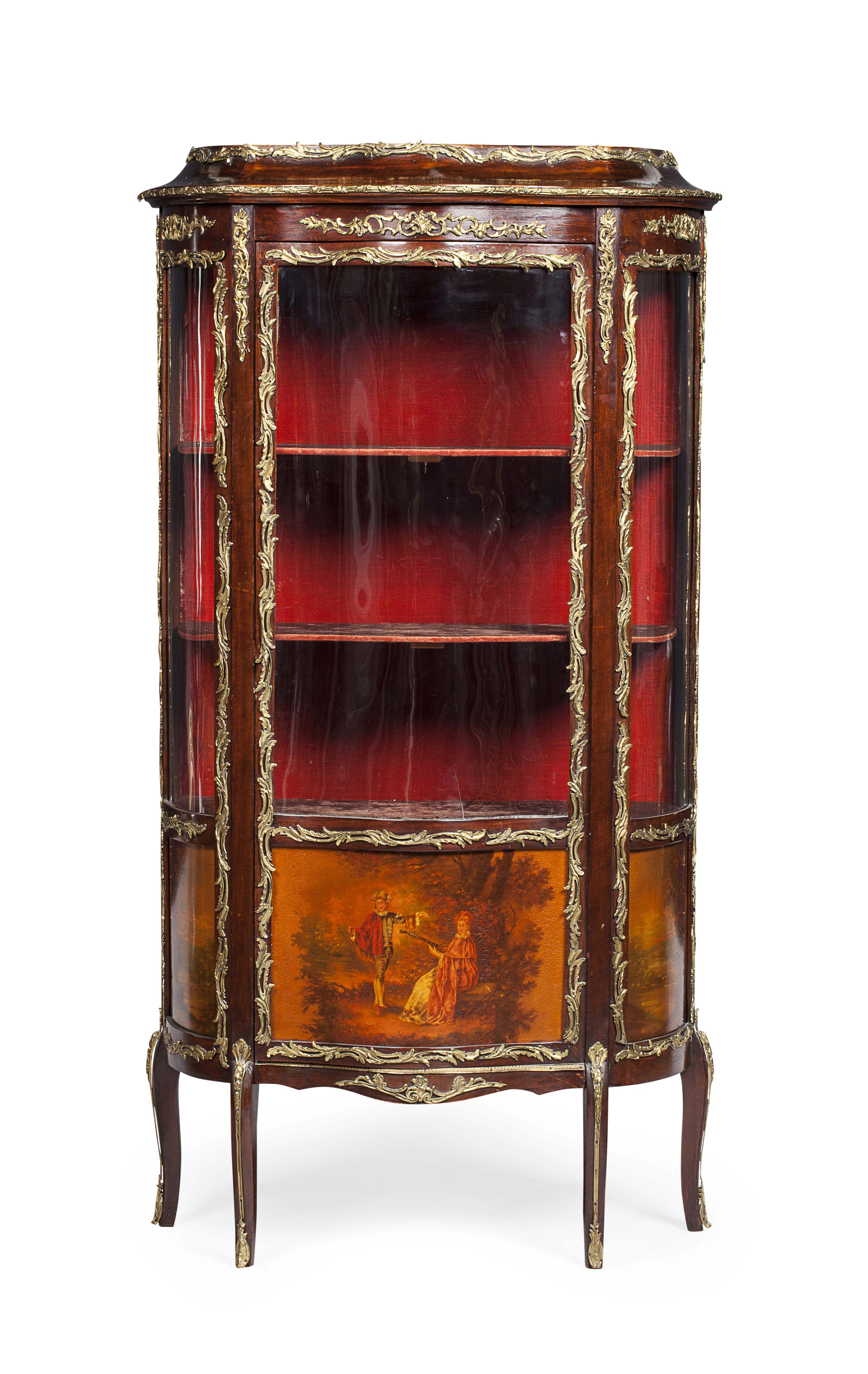 LOUIS XV STYLE MAHOGANY AND VERNIS MARTIN VITRINE CABINET