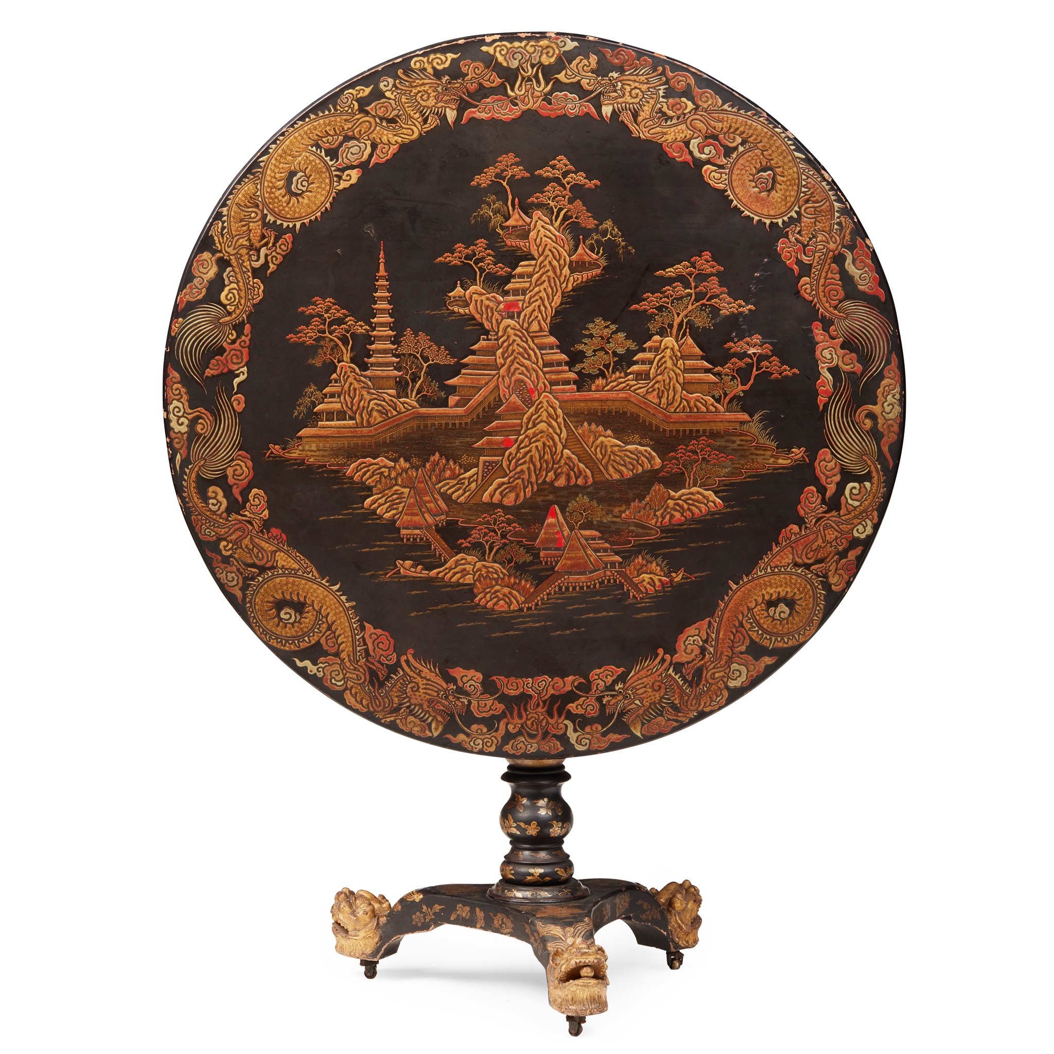 CHINESE EXPORT BLACK LACQUER PARCEL-GILT TEA TABLE