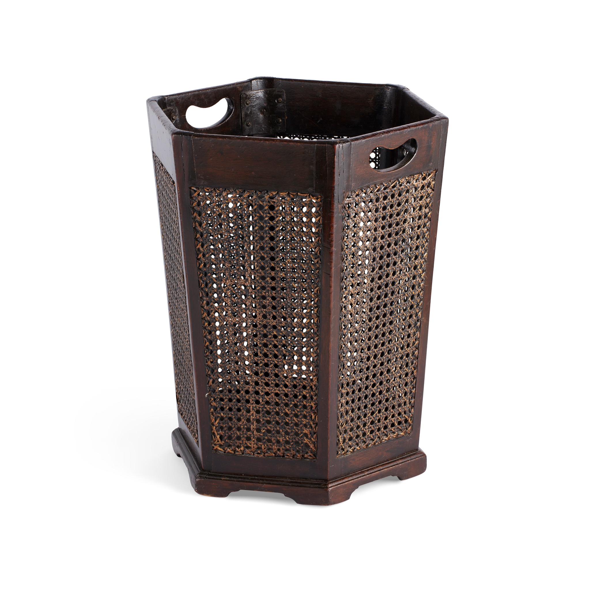 EDWARDIAN MAHOGANY CANED WASTE PAPER BASKET