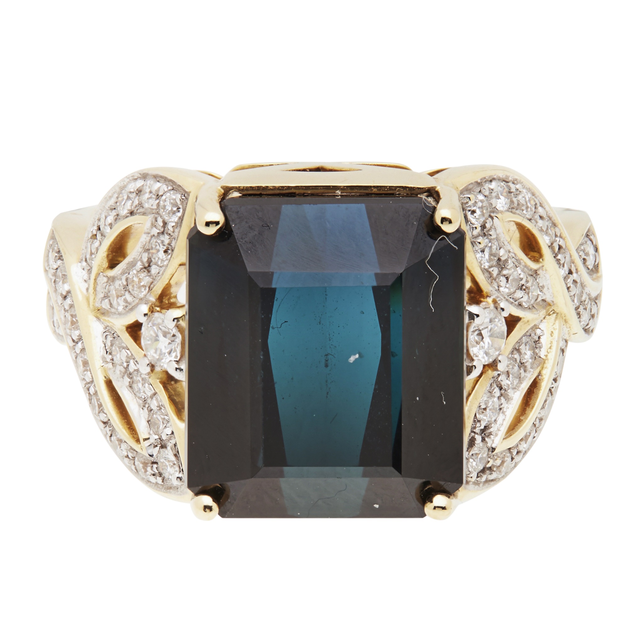 A green tourmaline and diamond set cocktail ring