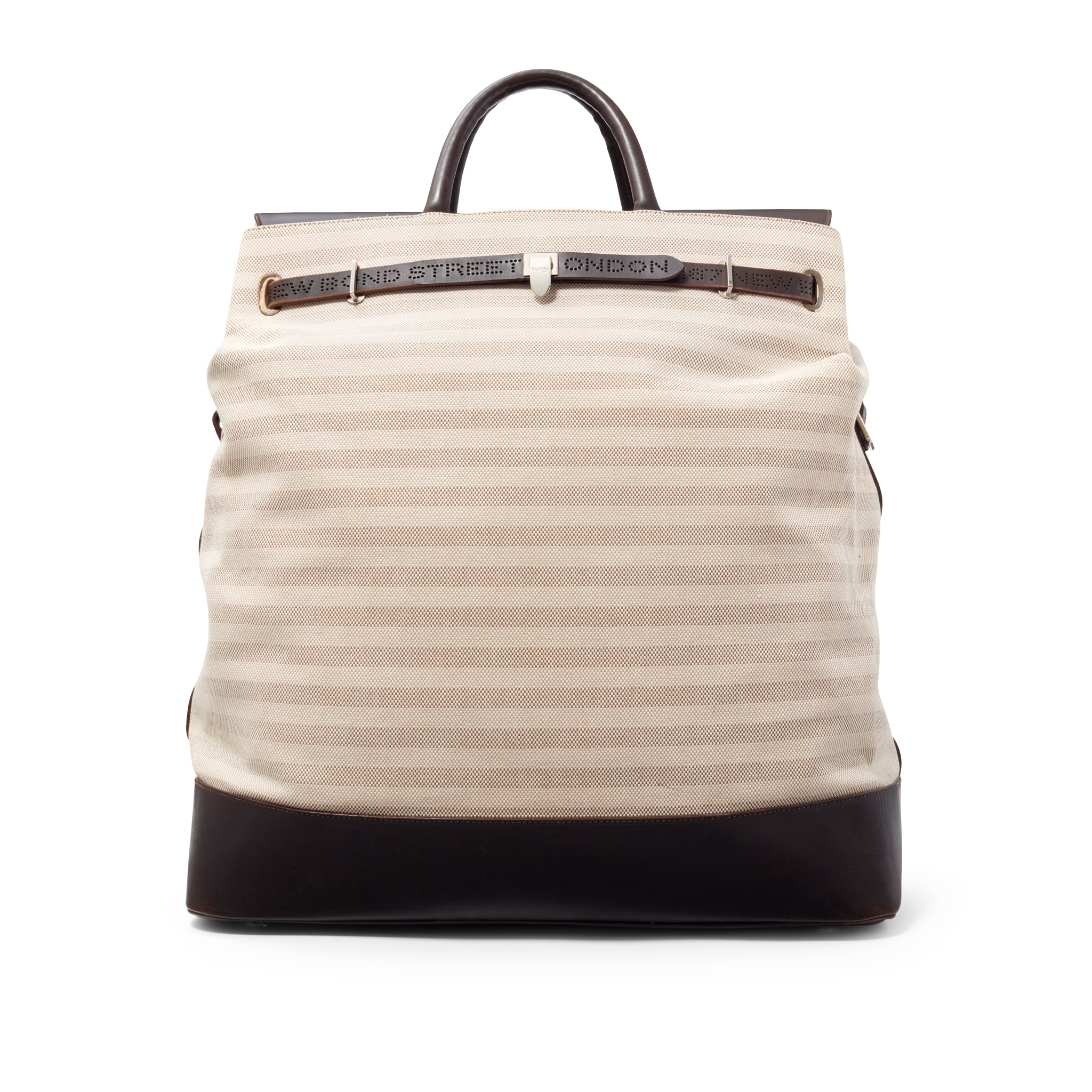 Asprey: A Dark Brown Leather and Toile Steamer Collection Weekend Bag