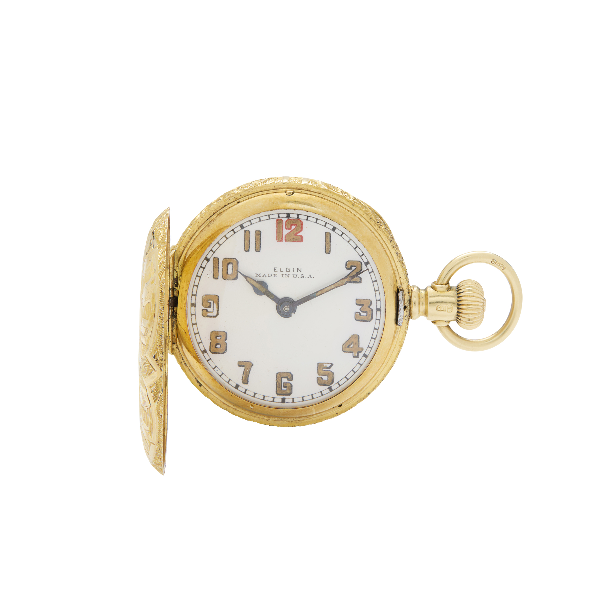 Elgin. A fine 18k gold fob watch with presentation box and chain