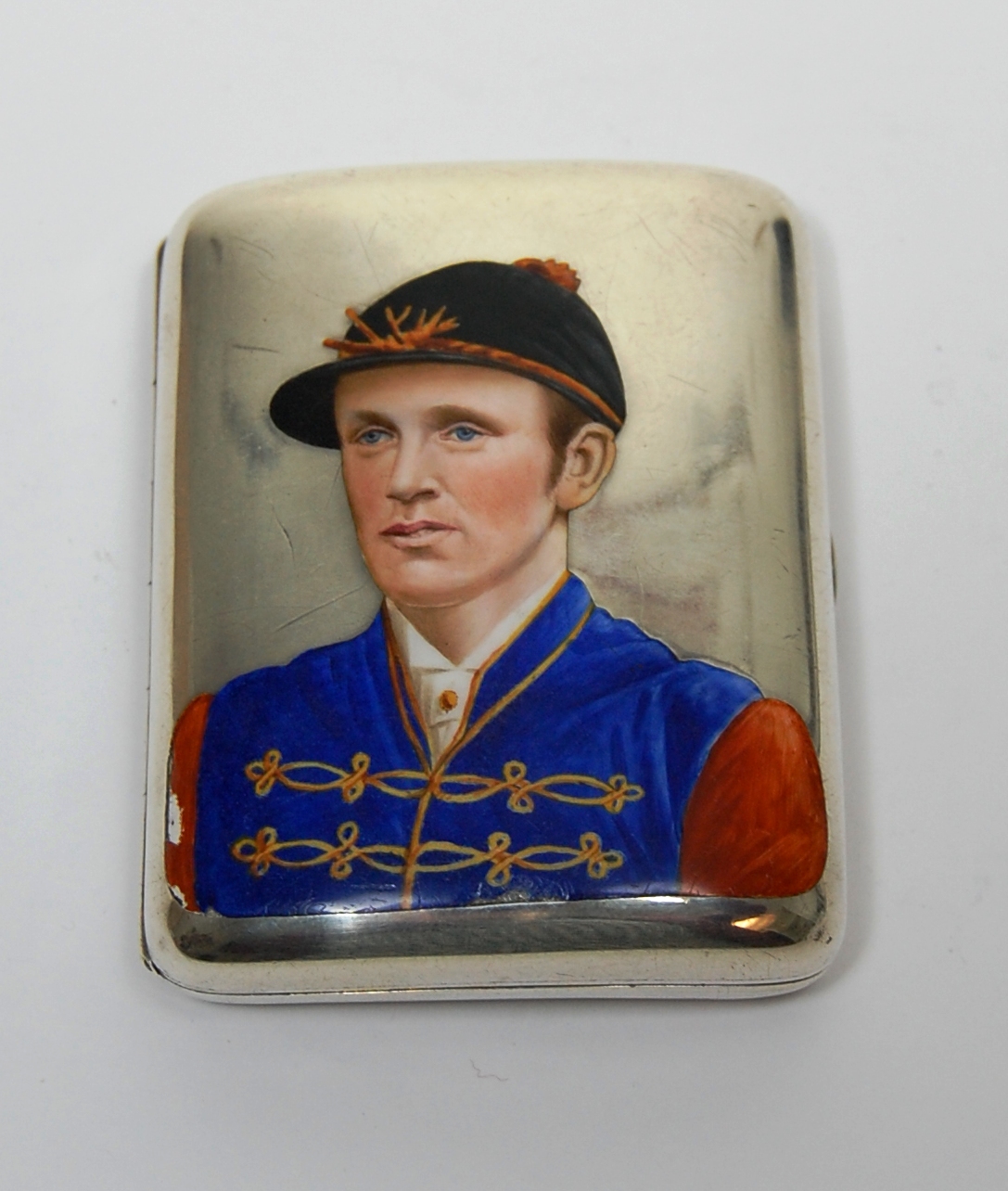 Horse racing interest - a Victorian cigarette case with portrait of jockey Fred Archer