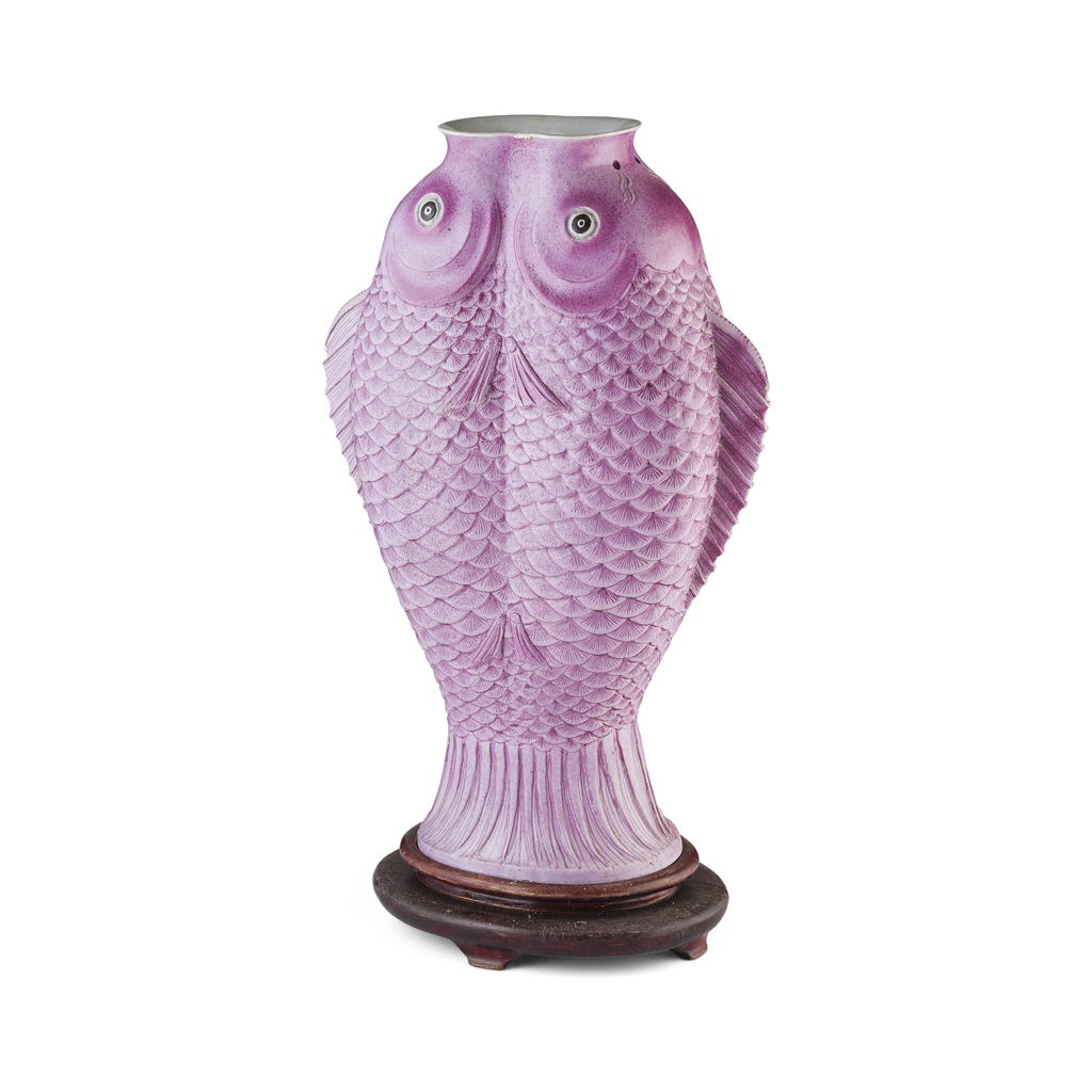 PINK ENAMELLED 'TWIN CARP' VASE
