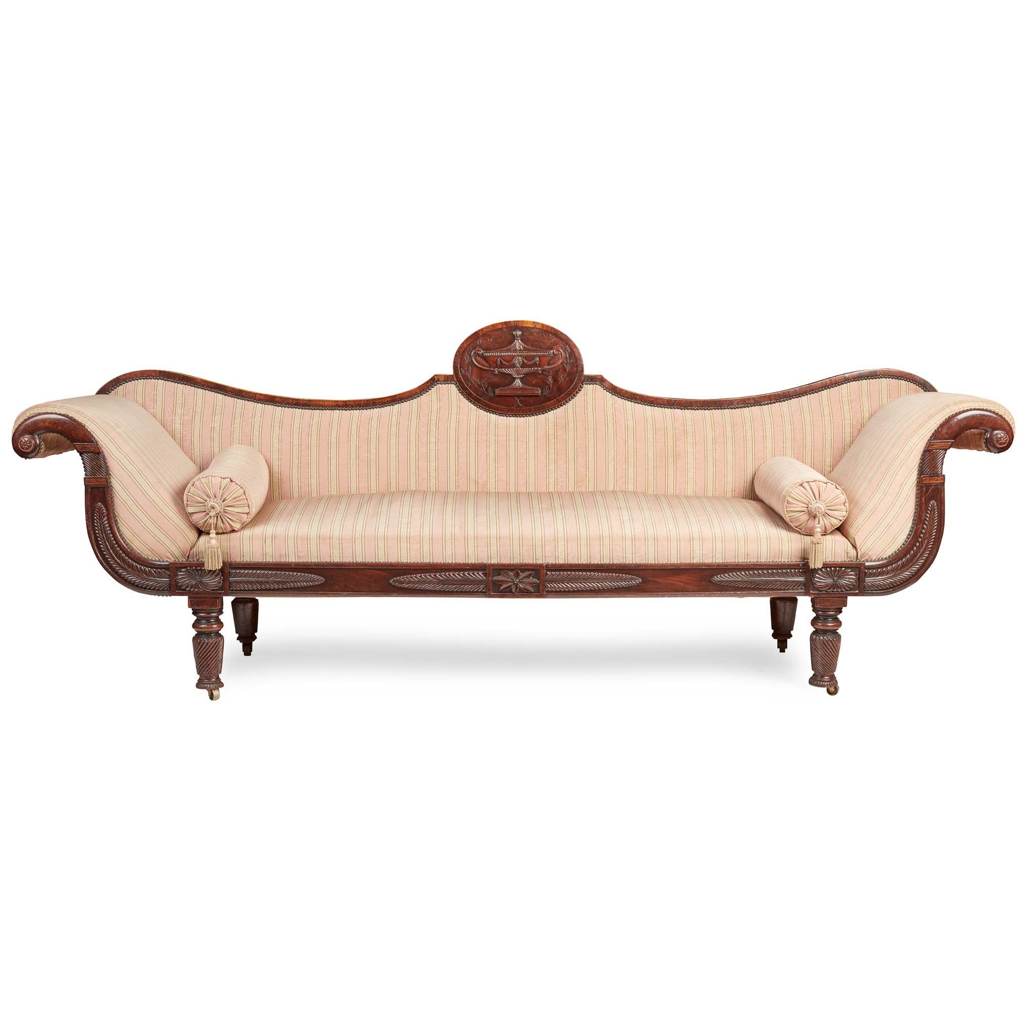 LATE GEORGE III MAHOGANY AND ROSEWOOD 'GRECIAN' SOFA