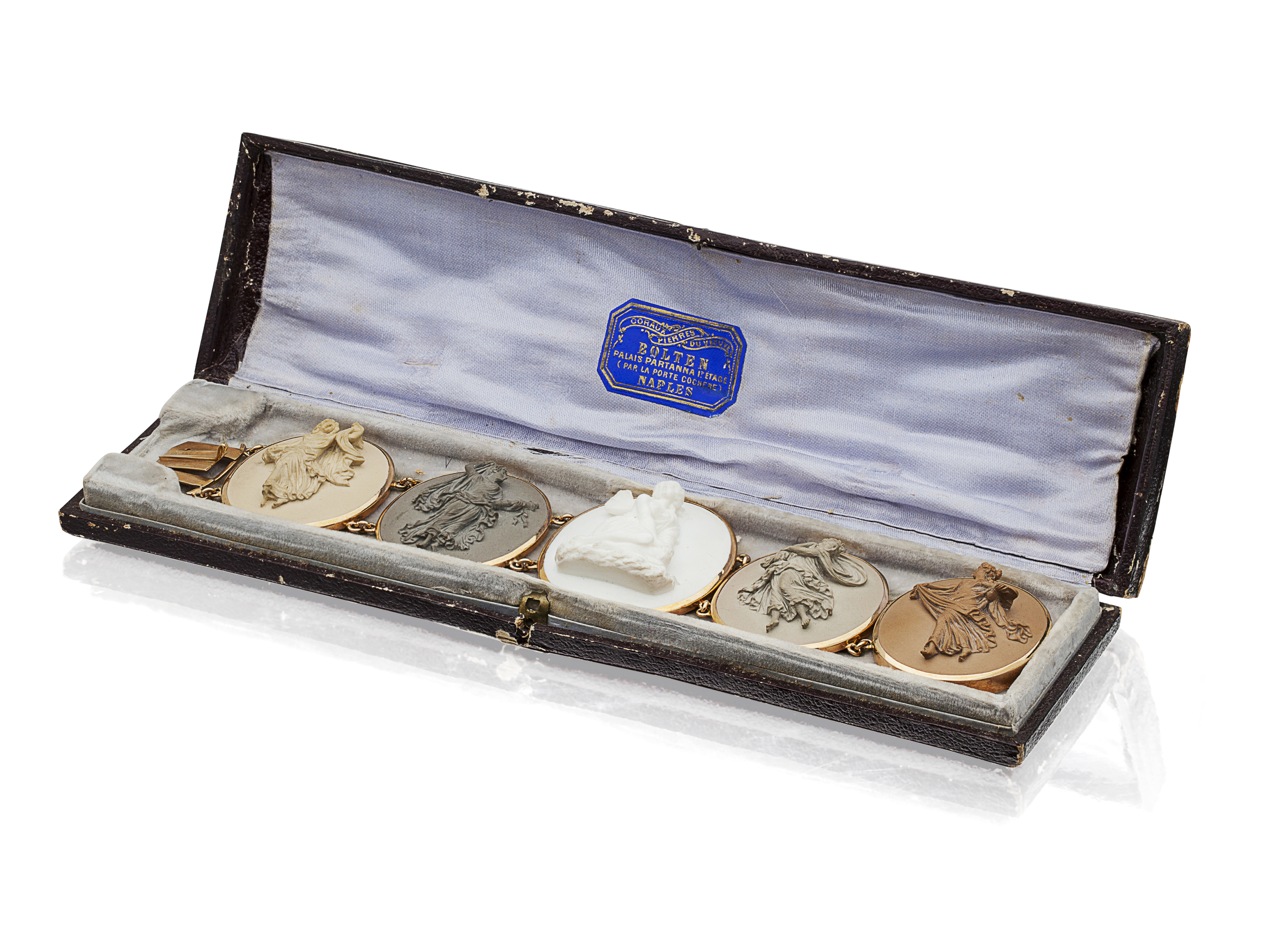 A cased early 19th century gold mounted lava cameo bracelet