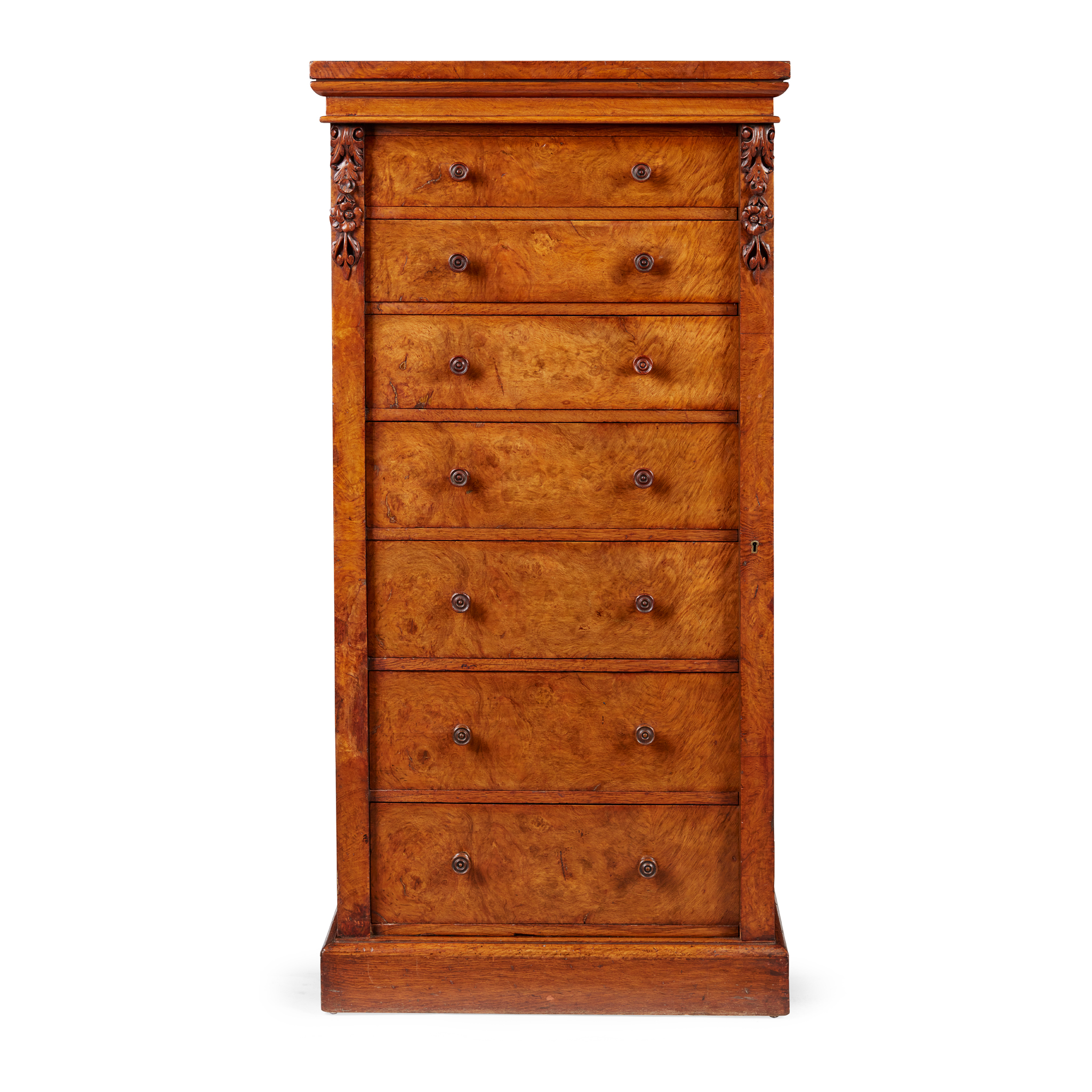 VICTORIAN POLLARD OAK WELLINGTON CHEST, BY EDWARDS & ROBERTS