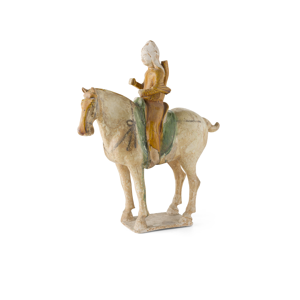 SANCAI GLAZED POTTERY FIGURE OF AN EQUESTRIAN ARCHER