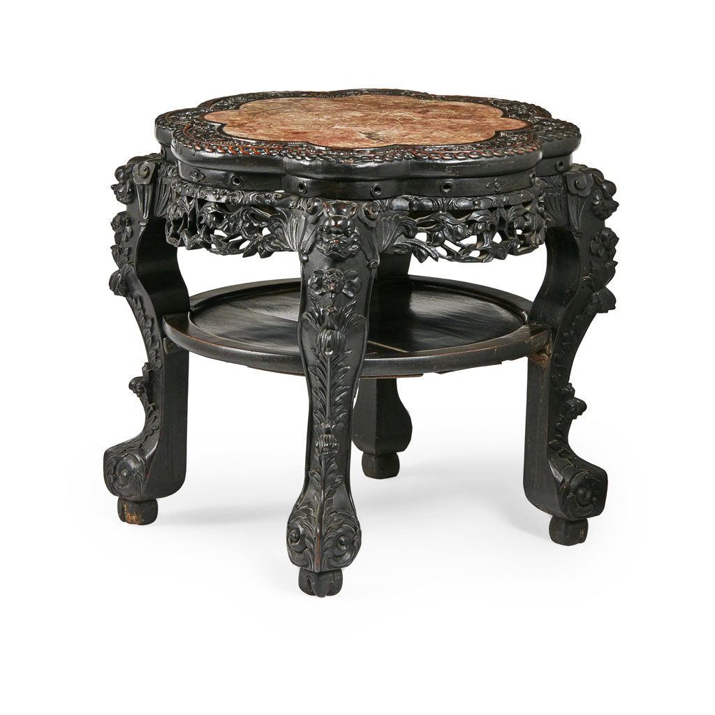 CHINESE HARDWOOD AND MARBLE TOP STAND
