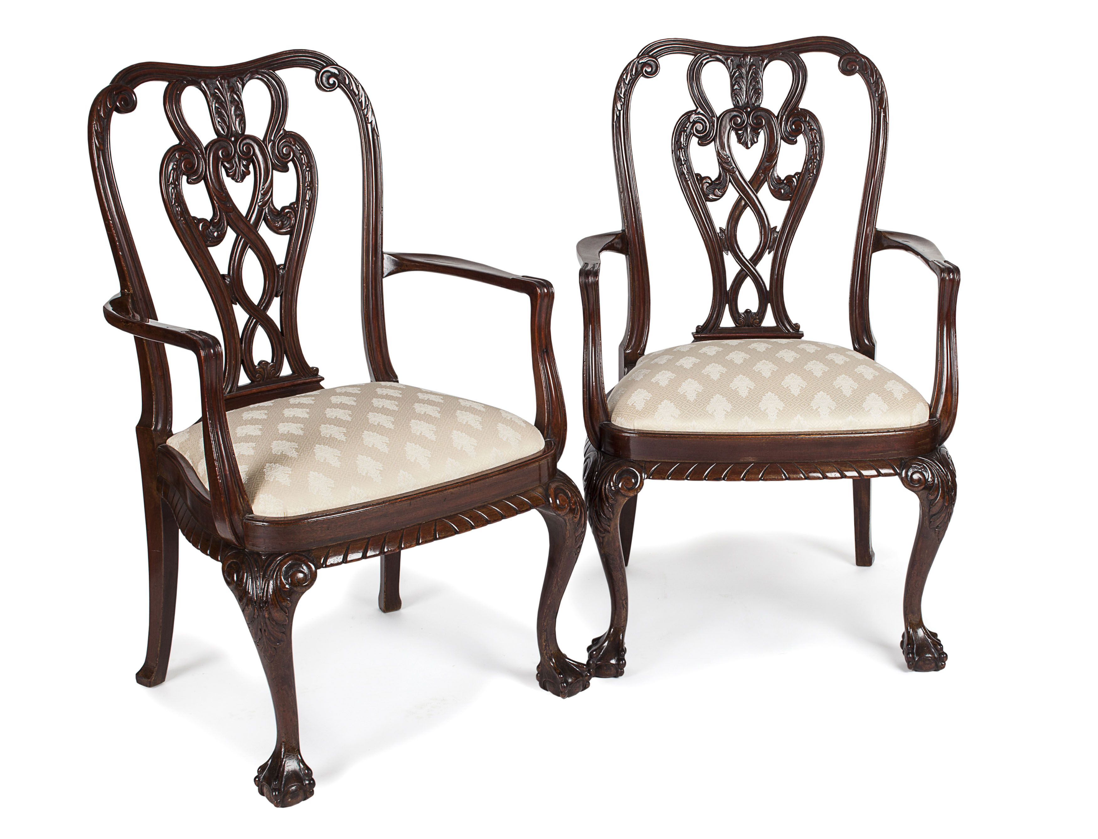 PAIR OF GEORGE II STYLE MAHOGANY OPEN ARMCHAIRS
