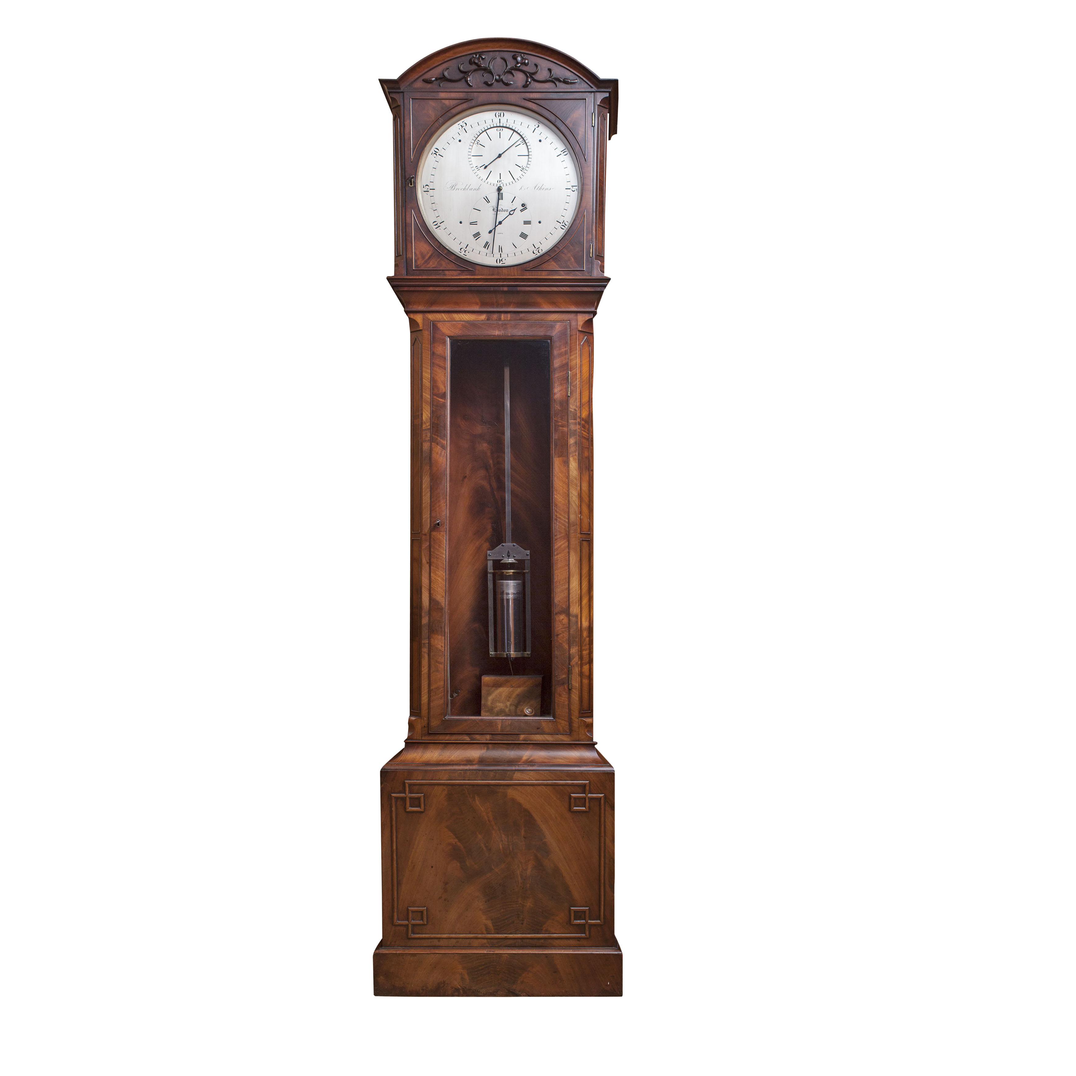 MAHOGANY CASED REGULATOR LONGCASE CLOCK NO. 2104 BY BROCKBANK AND ATKINS, LONDON
