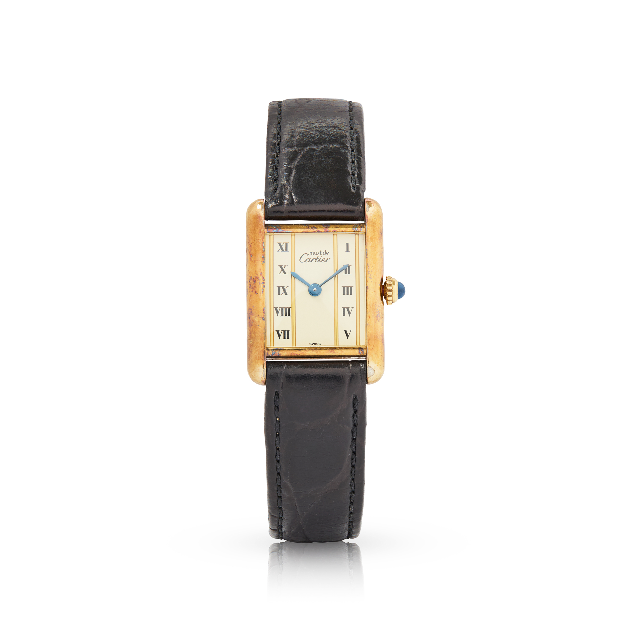 Must de Cartier. A gold-plated silver rectangular quartz wristwatch