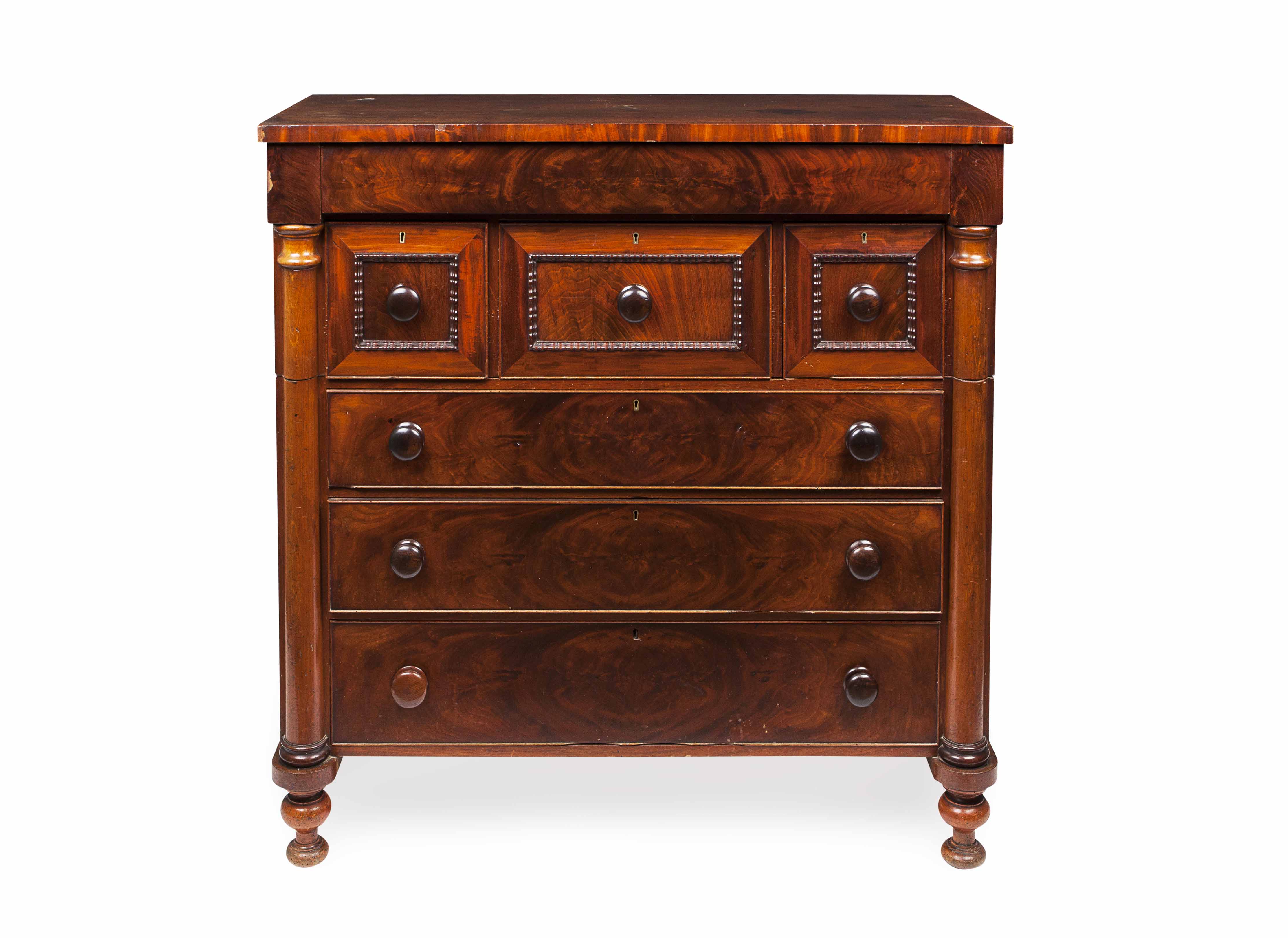 VICTORIAN MAHOGANY COLUMN CHEST OF DRAWERS