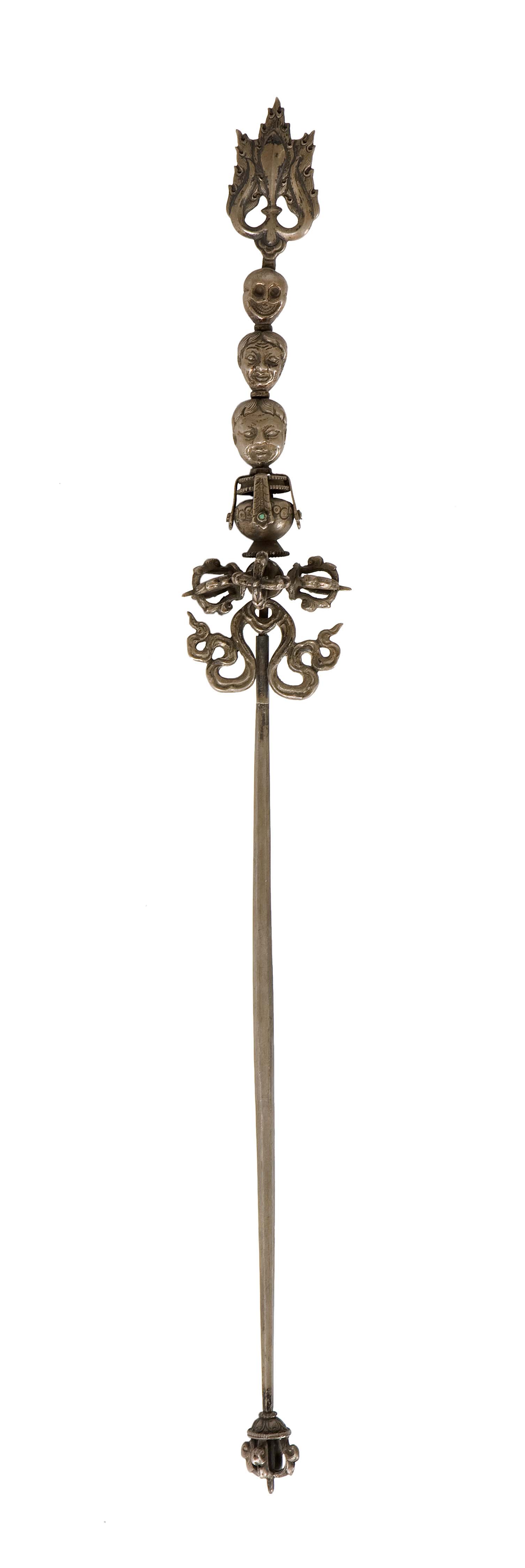 SILVERED METAL CEREMONIAL STAFF OR KHATVANGA
