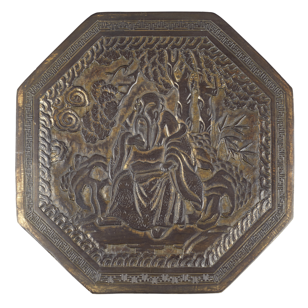 PAIR OF BRONZE OCTAGONAL PLAQUES