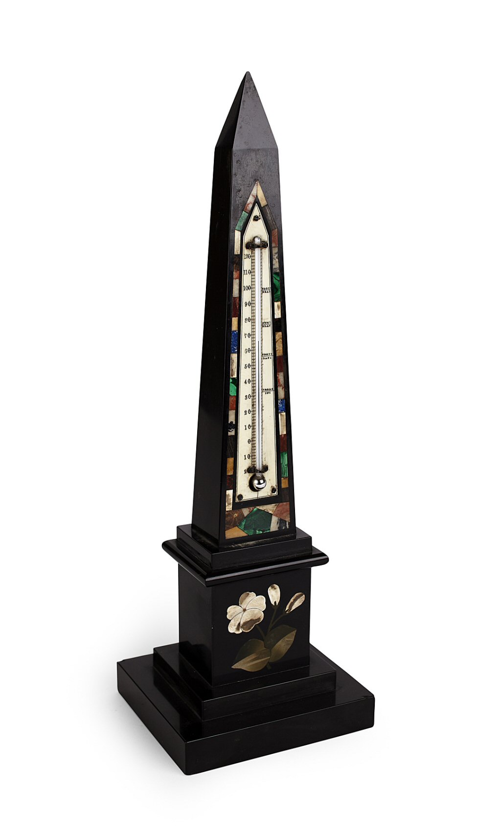 VICTORIAN ASHFORD WARE INLAID MARBLE OBELISK THERMOMETER
