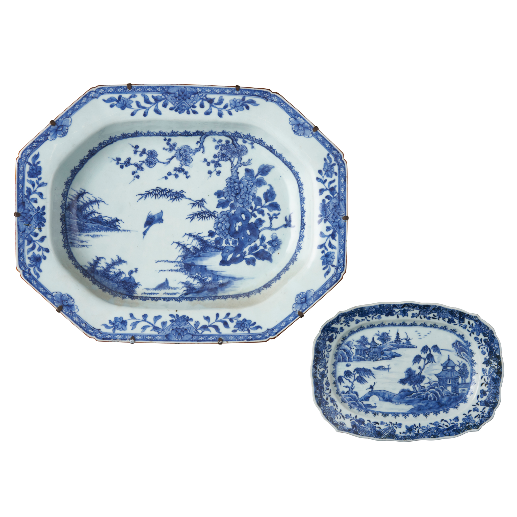 TWO BLUE AND WHITE PLATTERS