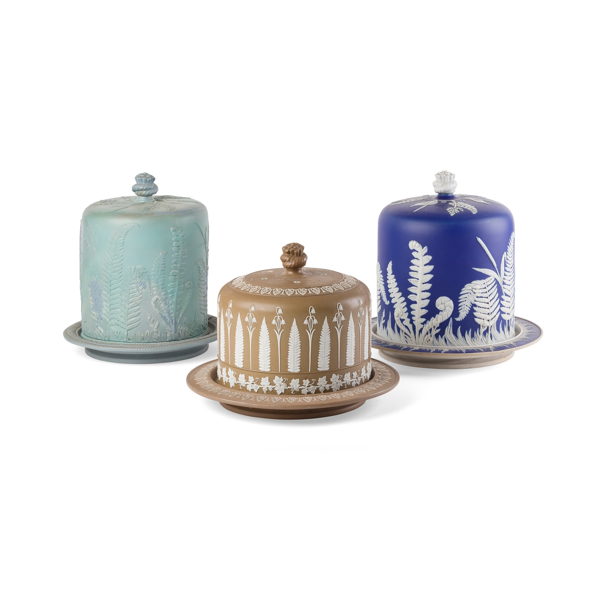 THREE JASPERWARE CHEESE DOMES