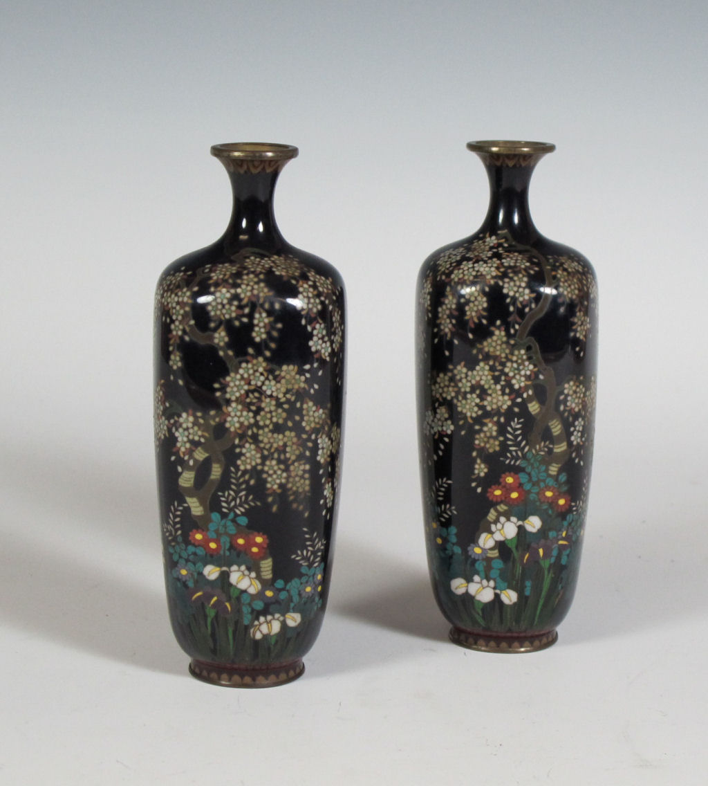 A pair of Japanese cloisonné enamel vases