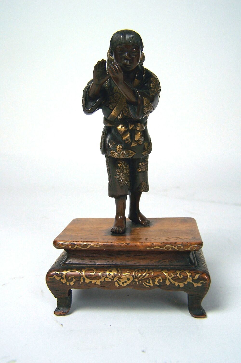 A small Japanese mixed metal figure Meiji period, signed Miyao (workshop of Miyao Eisuke, circa 1880)