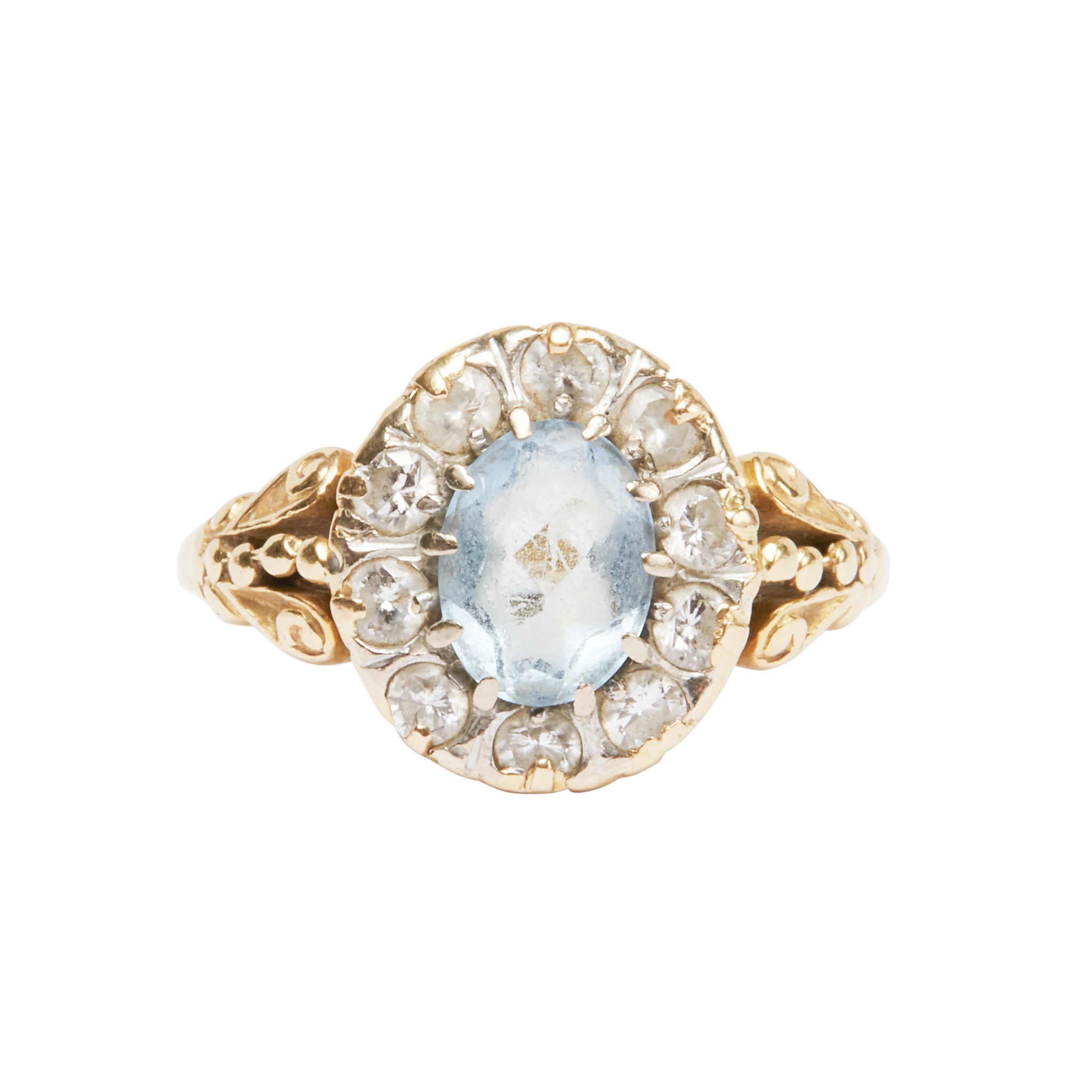An aquamarine and diamond set cluster ring